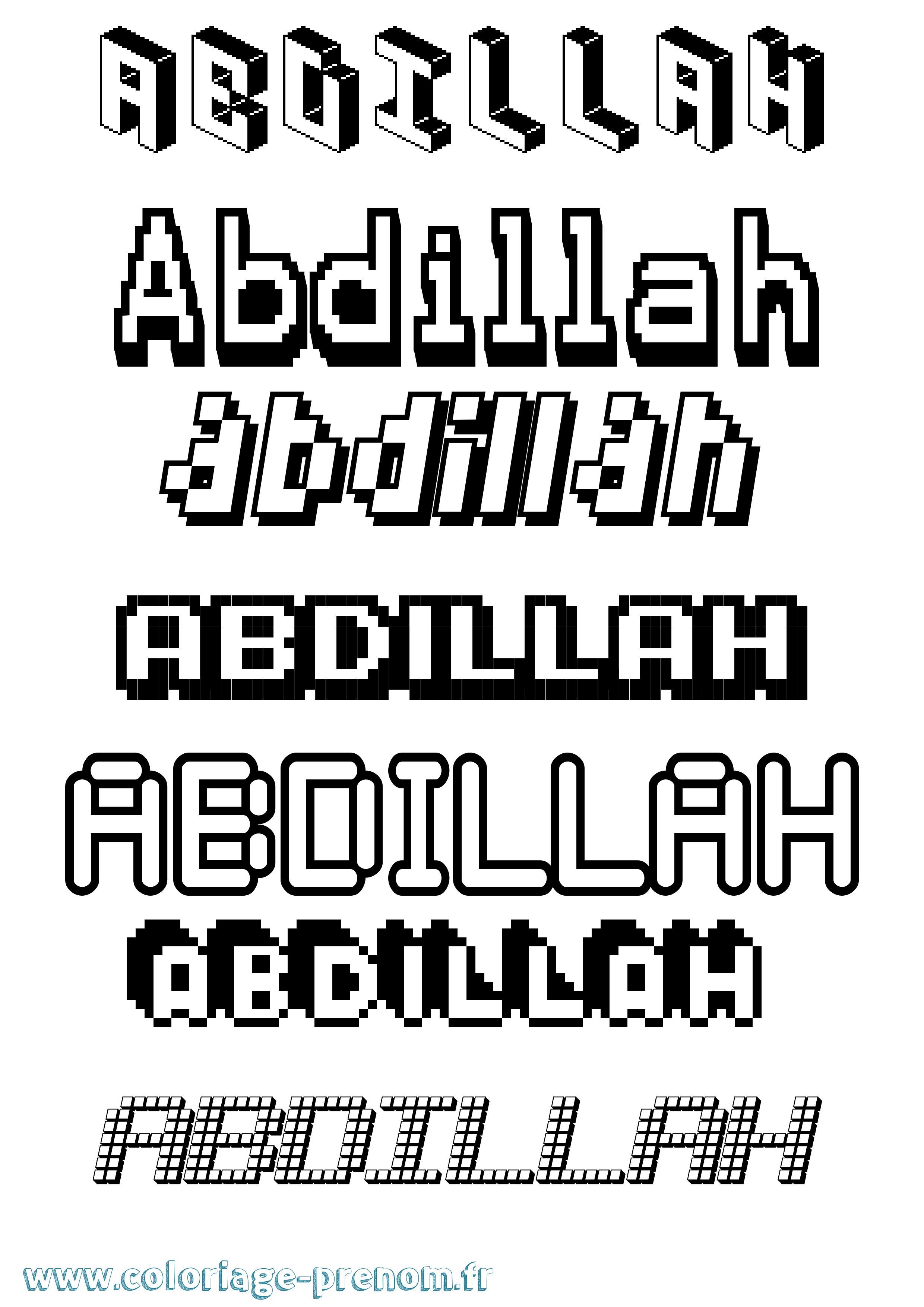 Coloriage prénom Abdillah Pixel