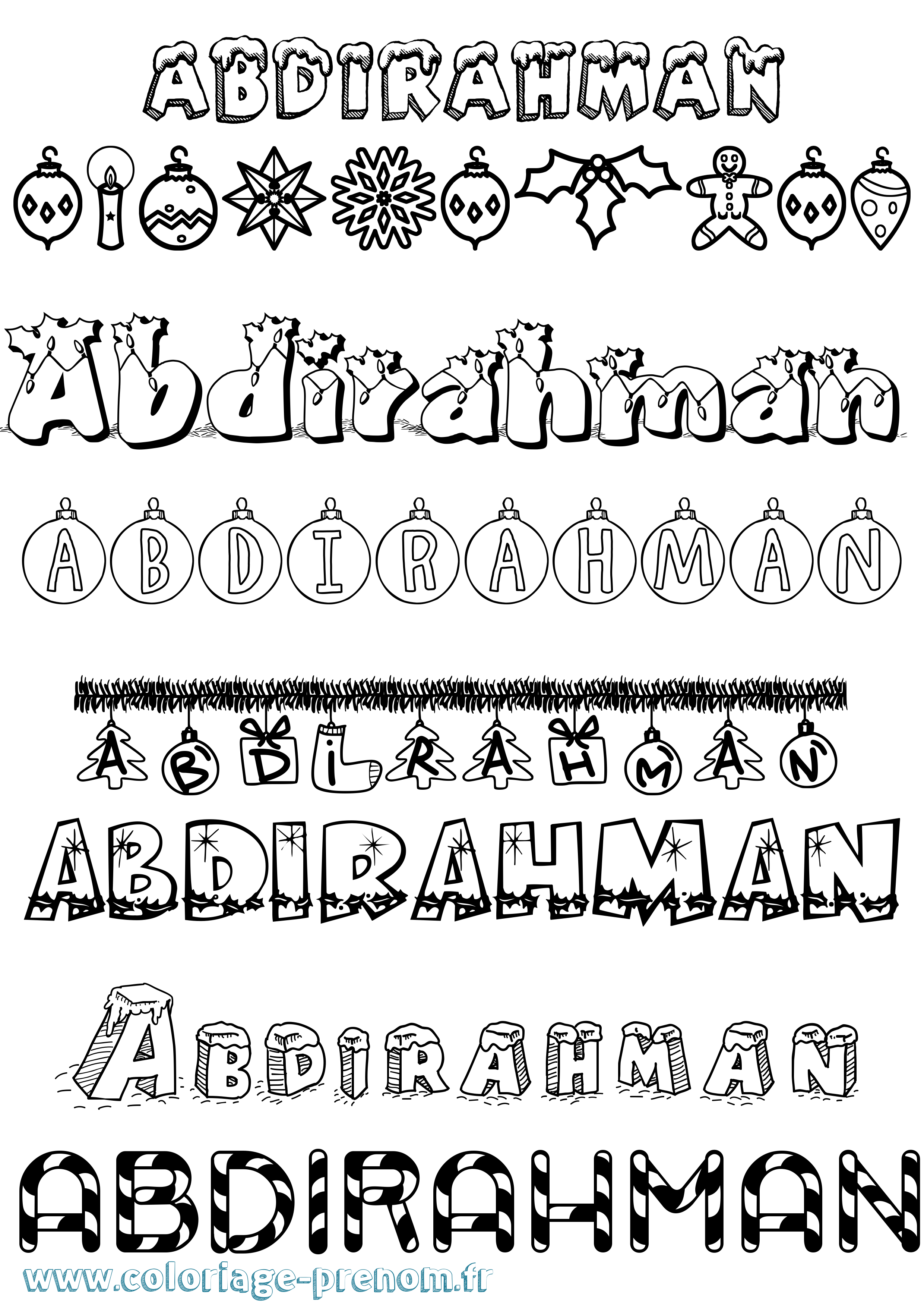 Coloriage prénom Abdirahman Noël