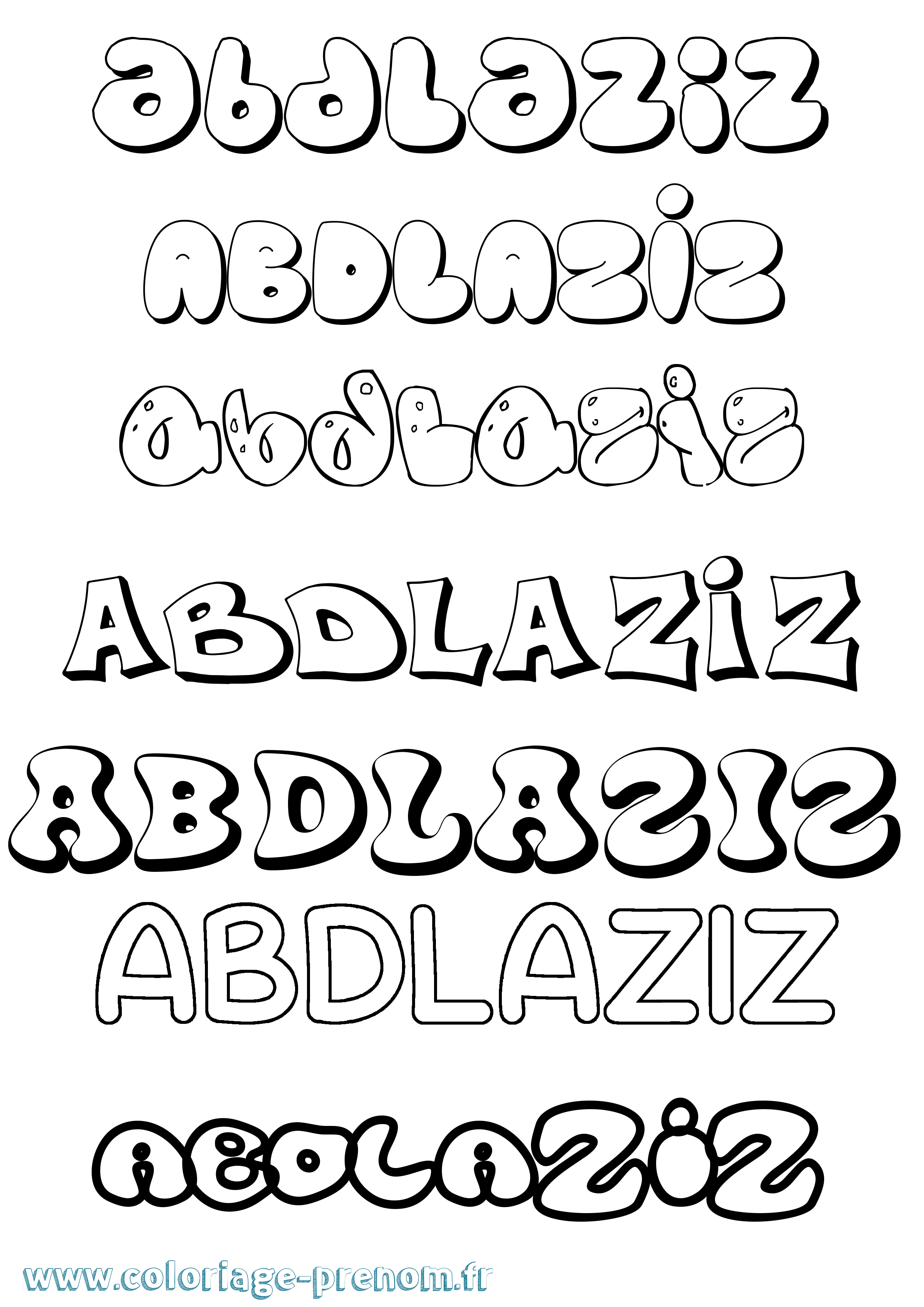 Coloriage prénom Abdlaziz Bubble