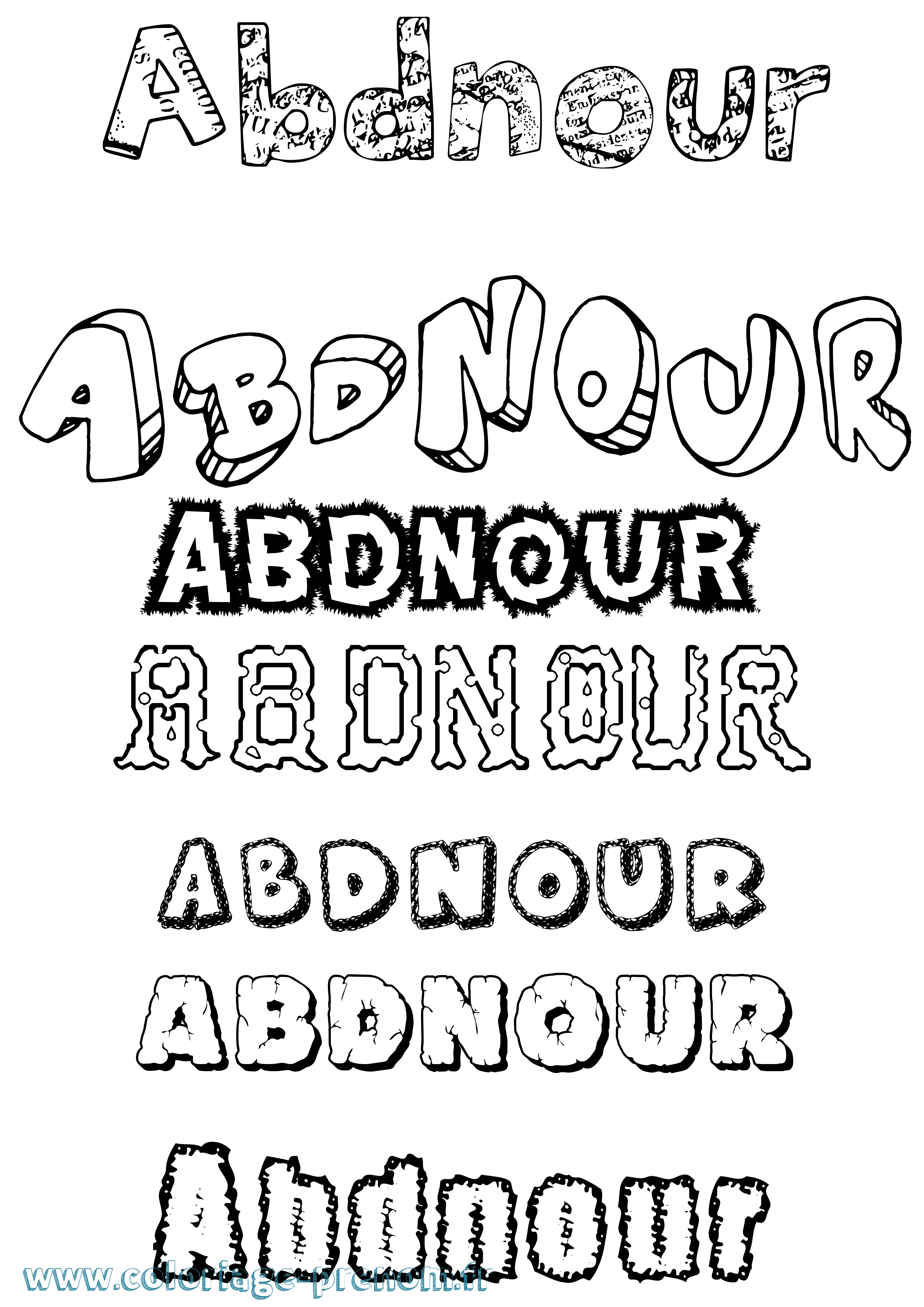 Coloriage prénom Abdnour Destructuré