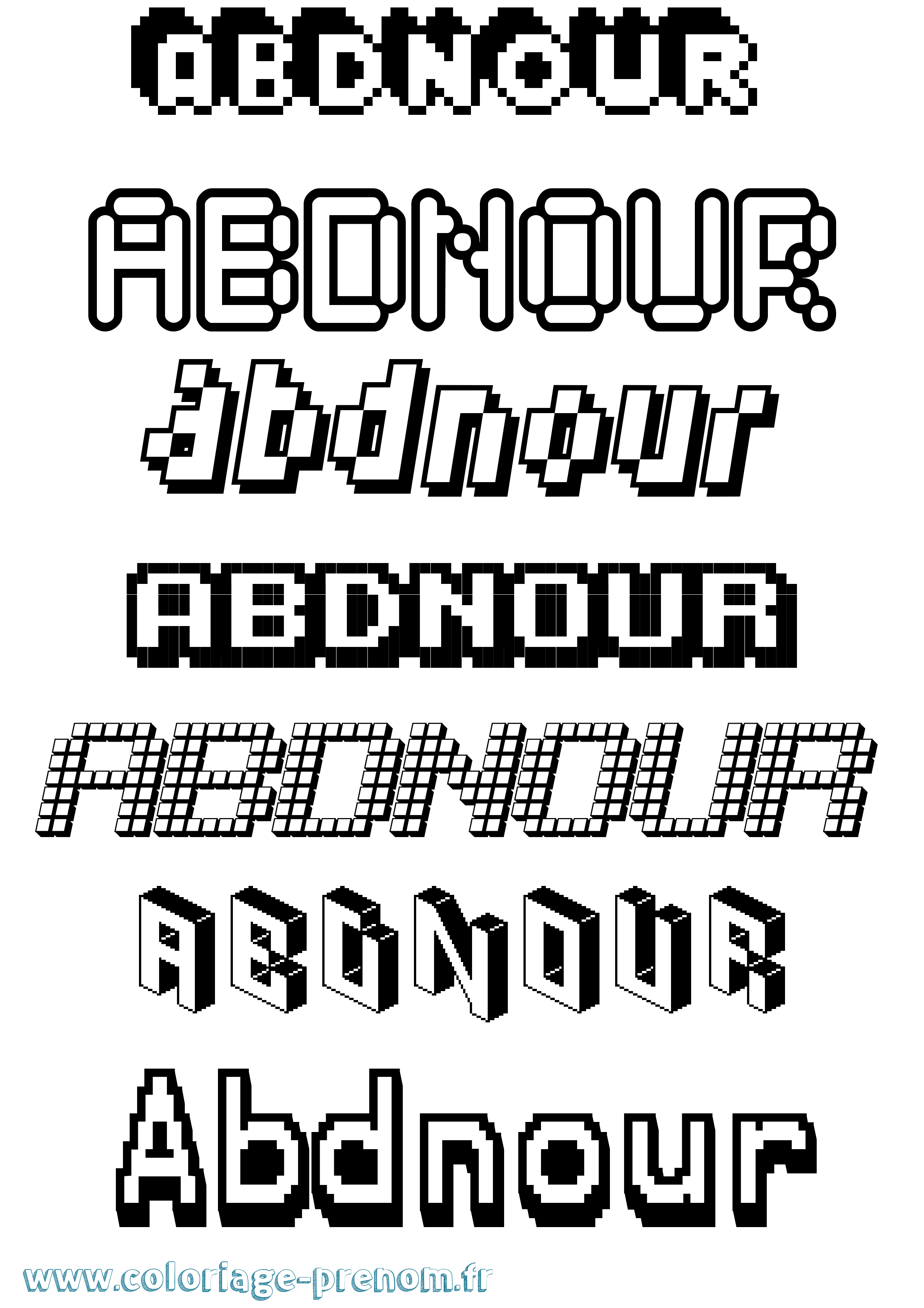 Coloriage prénom Abdnour Pixel