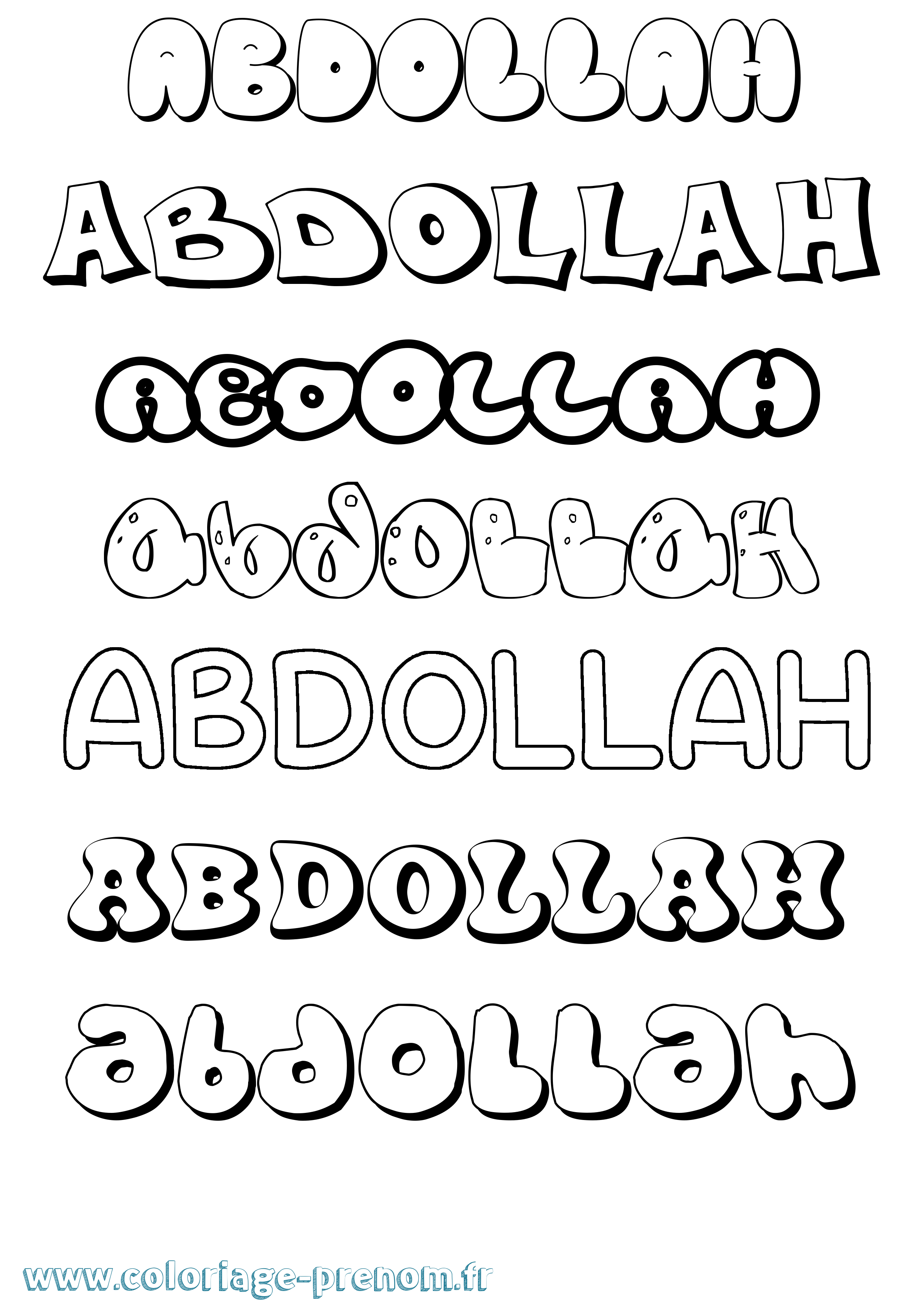 Coloriage prénom Abdollah Bubble