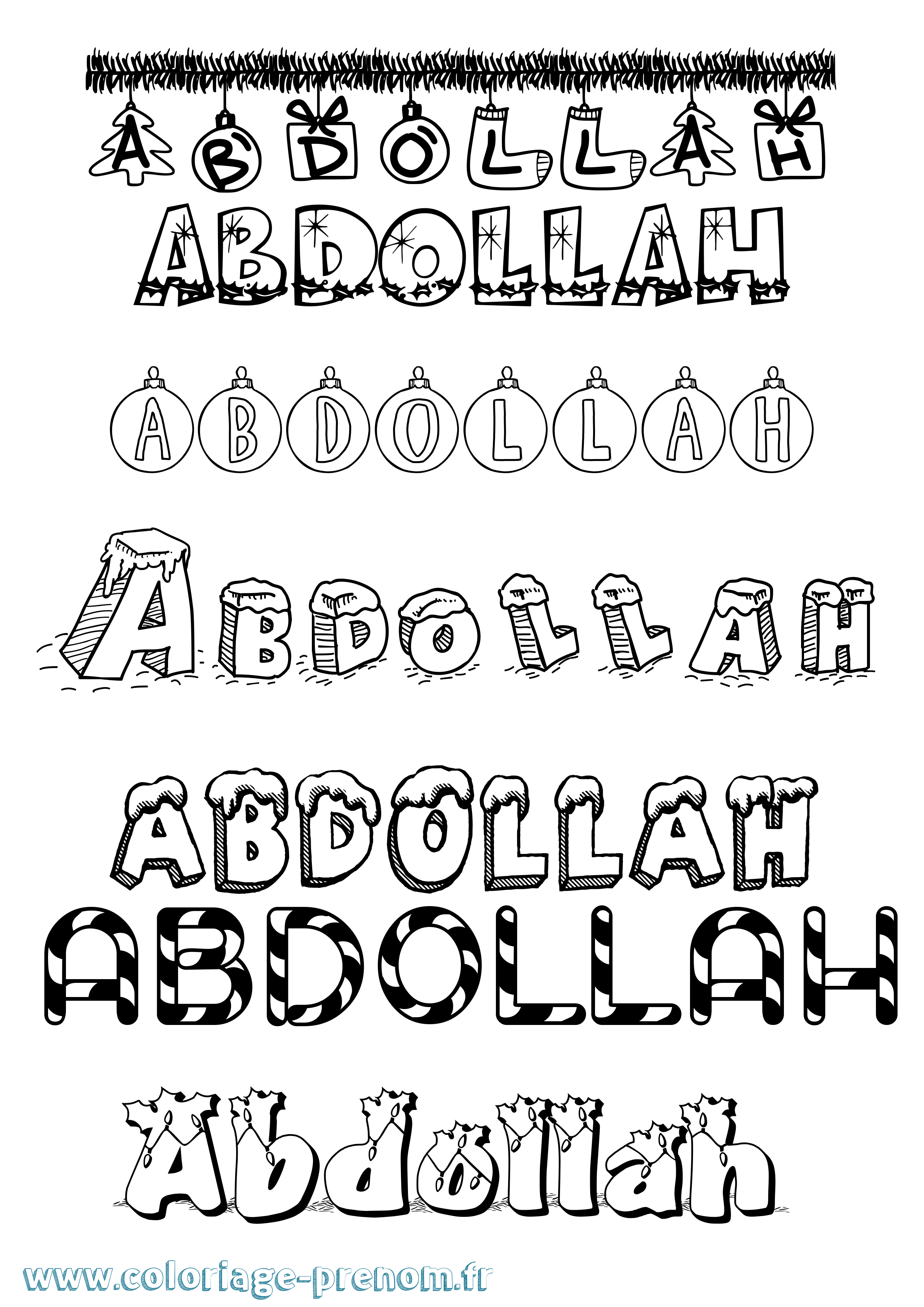 Coloriage prénom Abdollah Noël