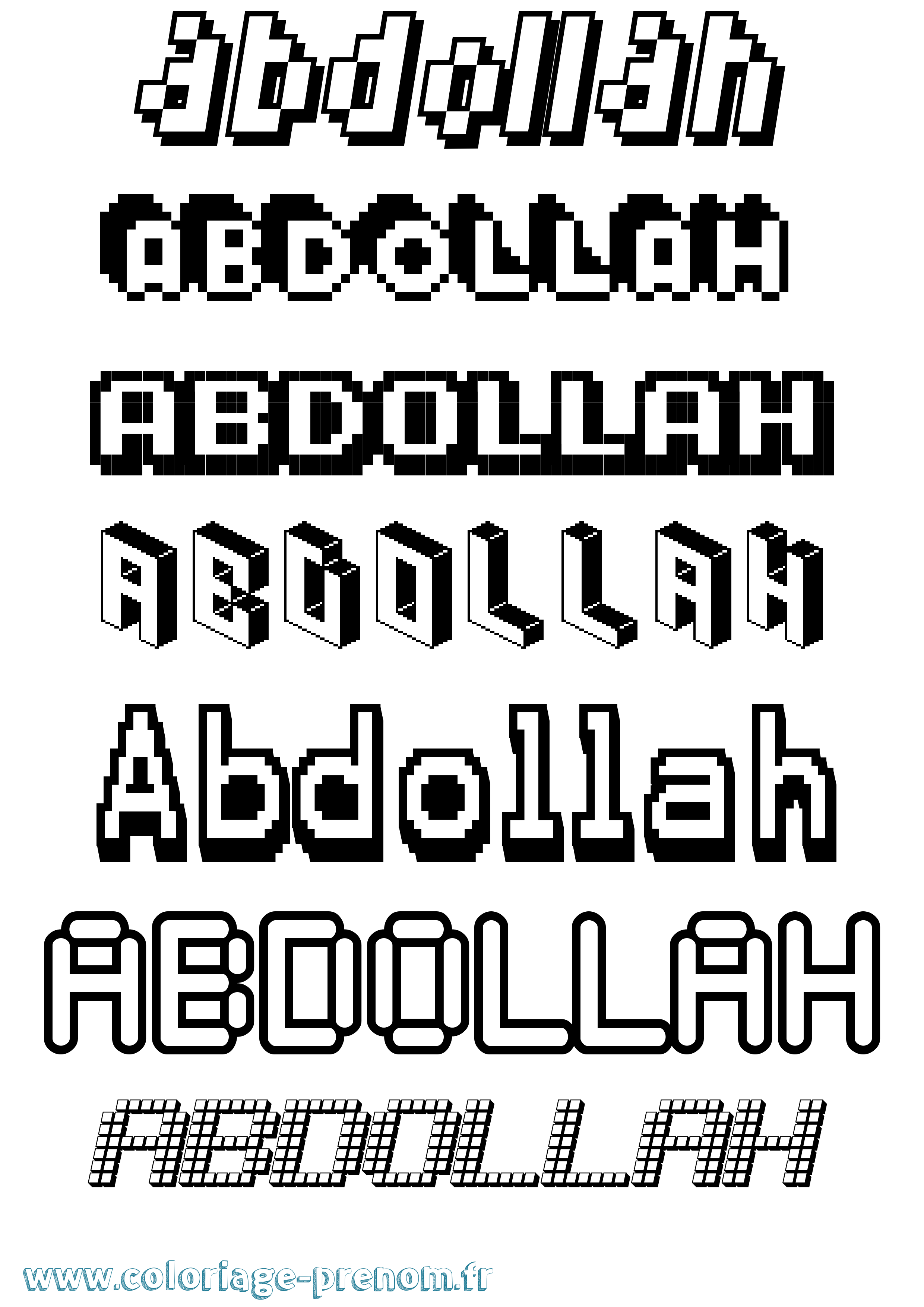 Coloriage prénom Abdollah Pixel