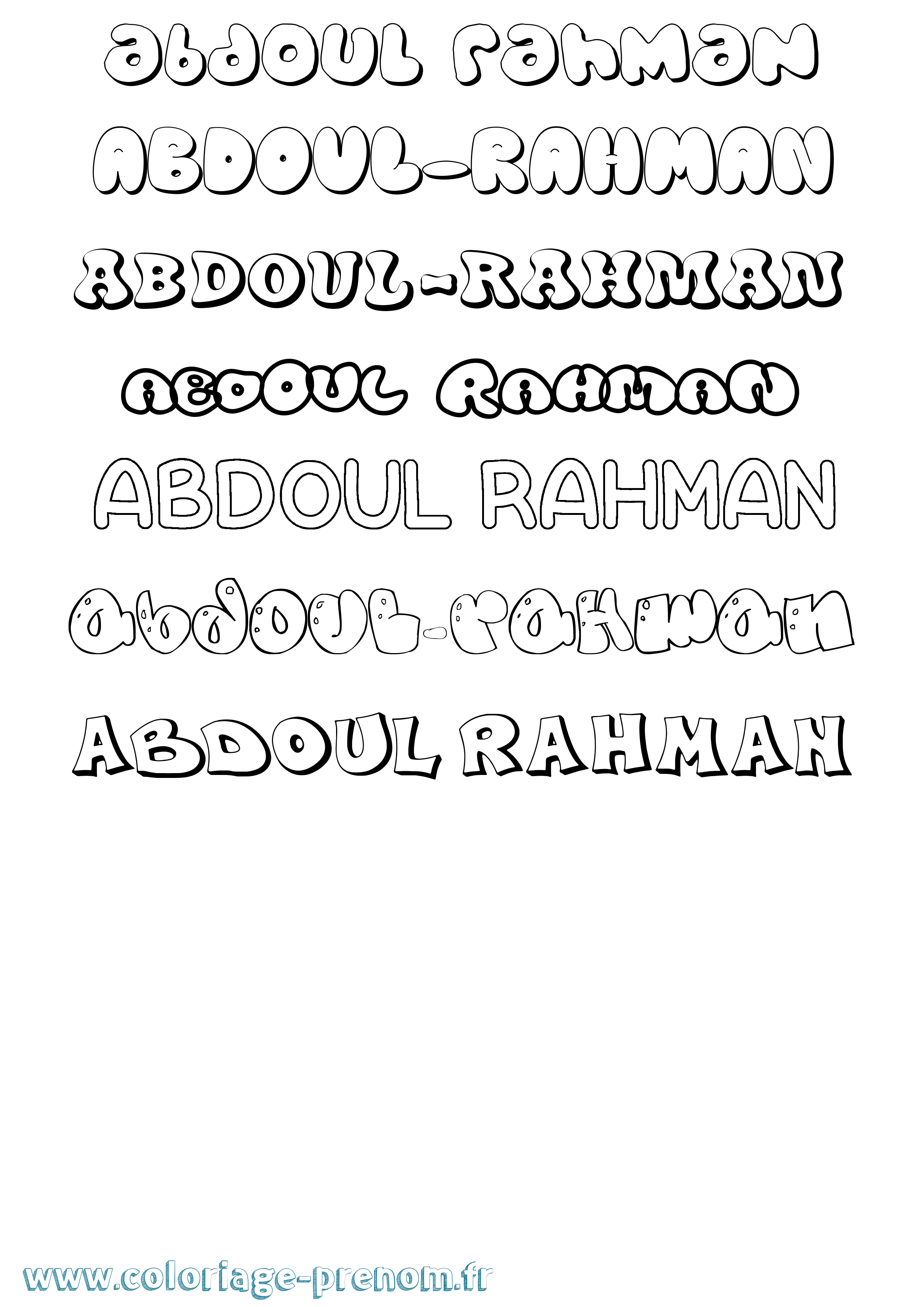 Coloriage prénom Abdoul-Rahman Bubble