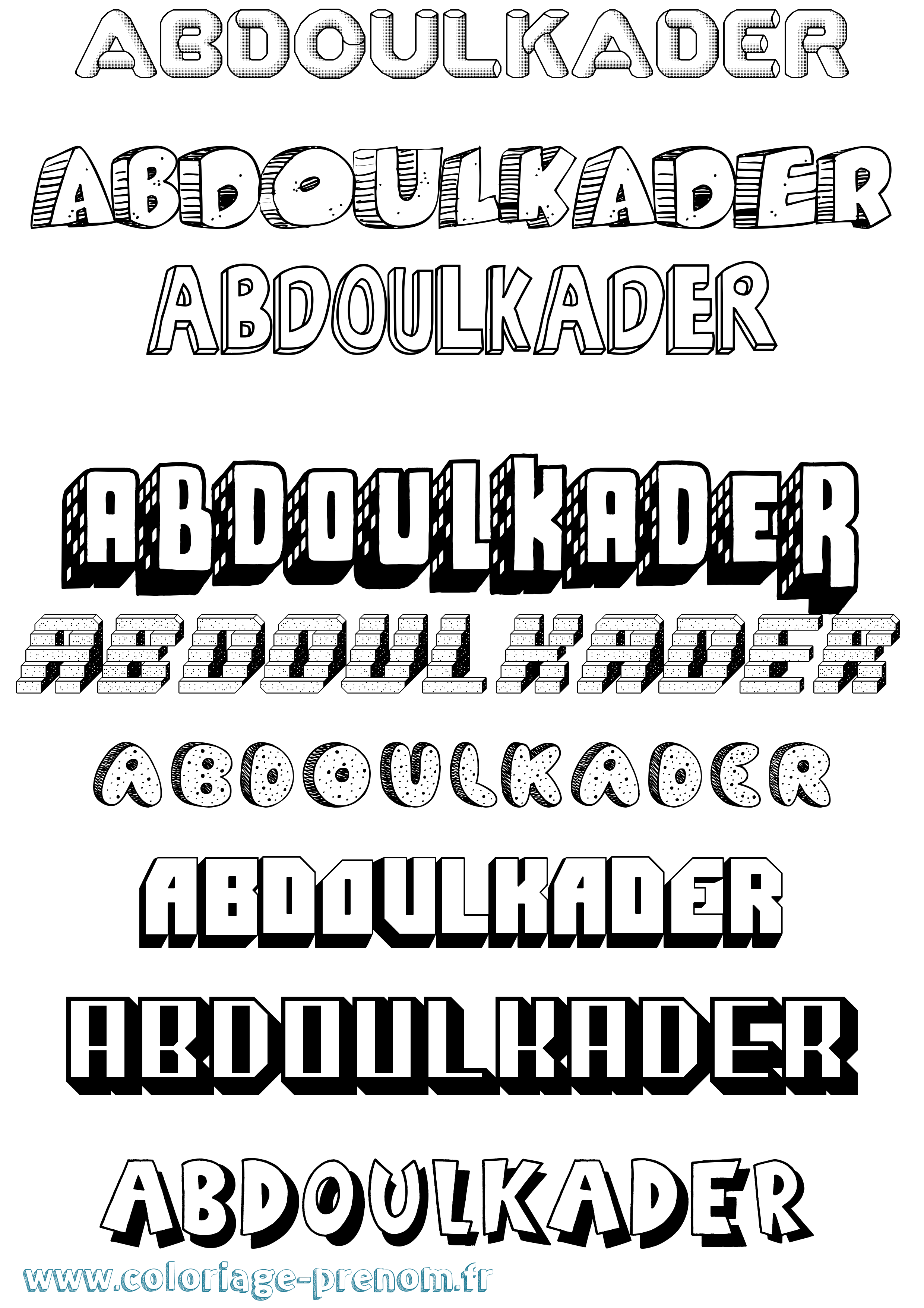 Coloriage prénom Abdoulkader Effet 3D