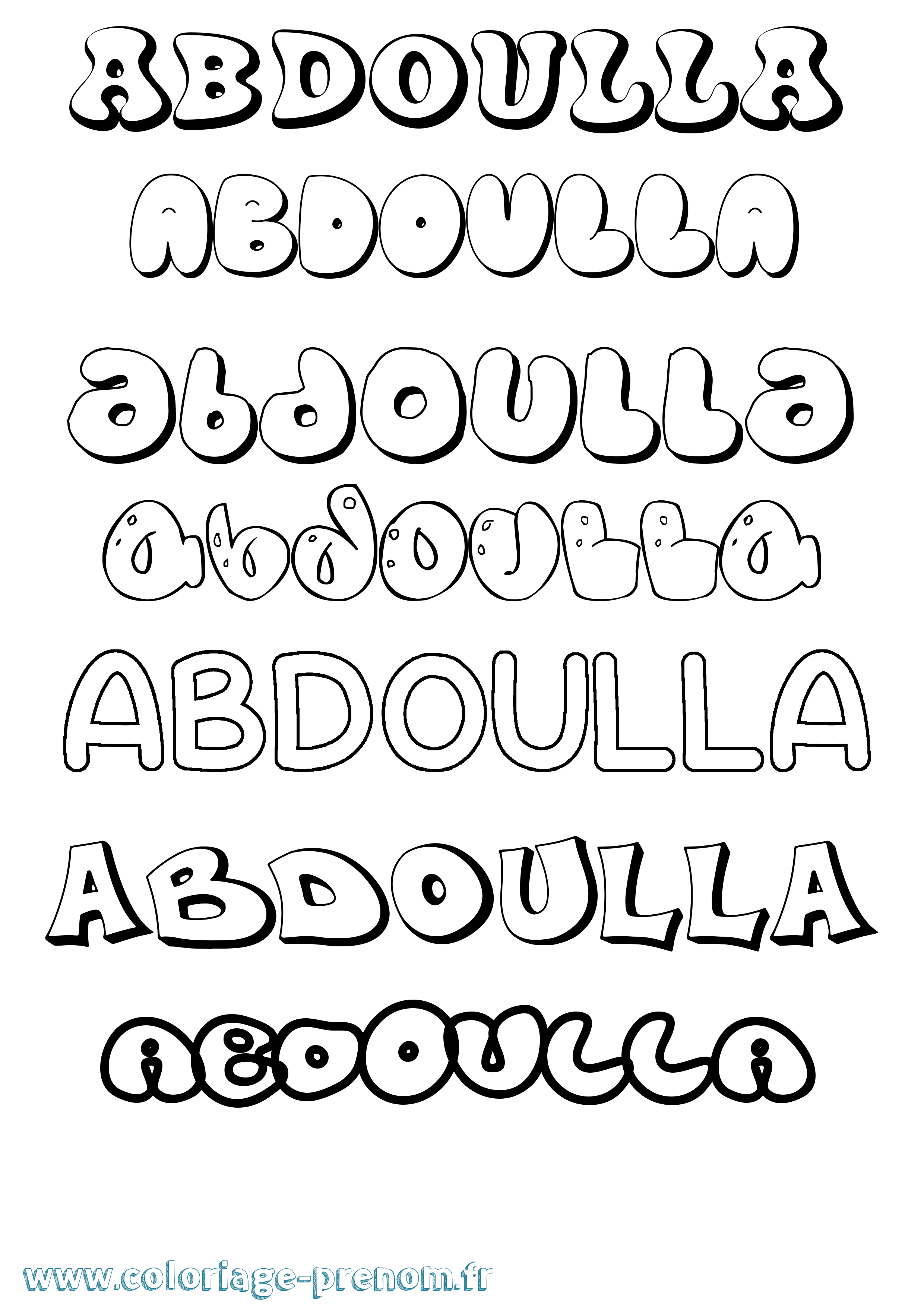 Coloriage prénom Abdoulla Bubble