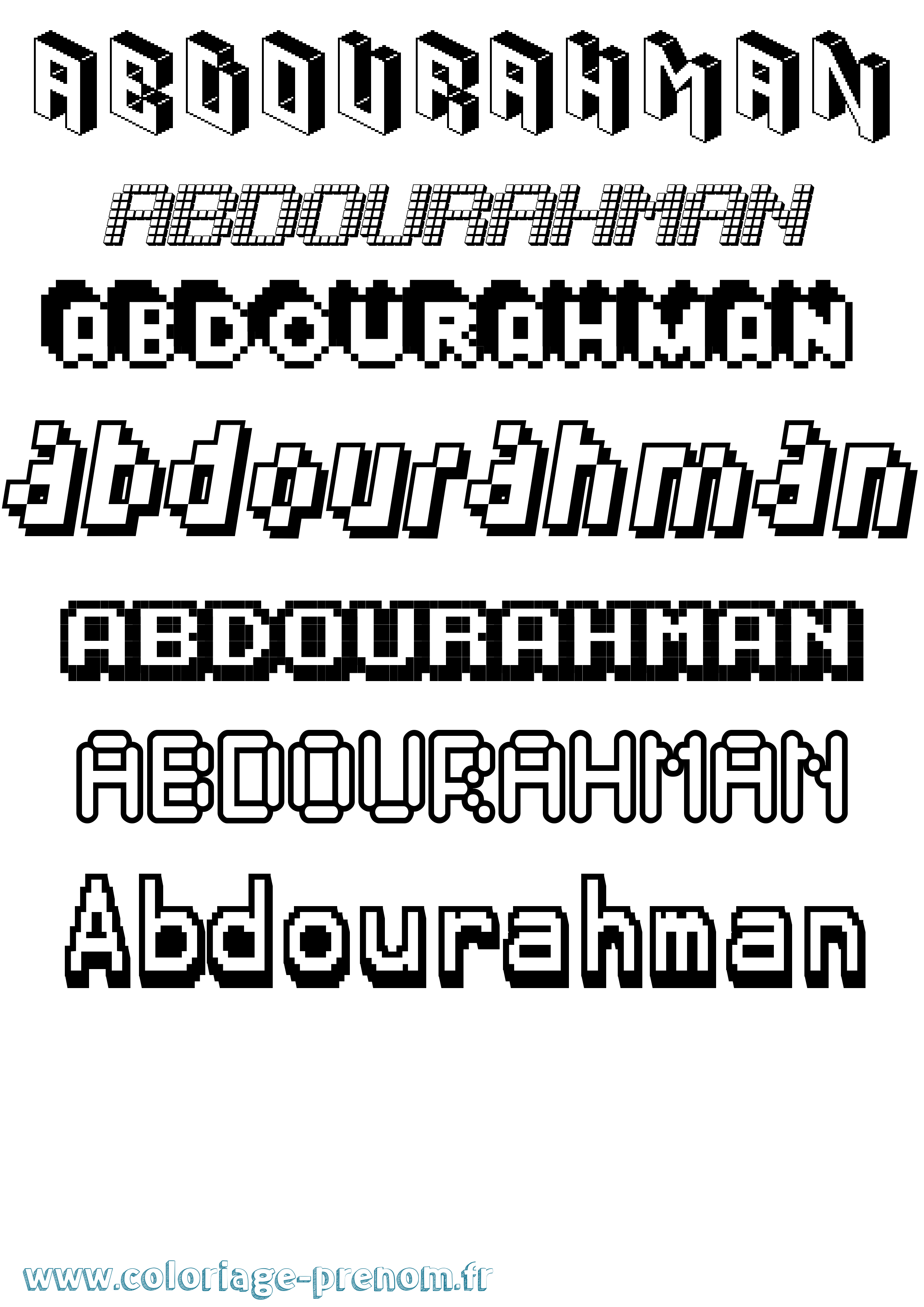 Coloriage prénom Abdourahman Pixel
