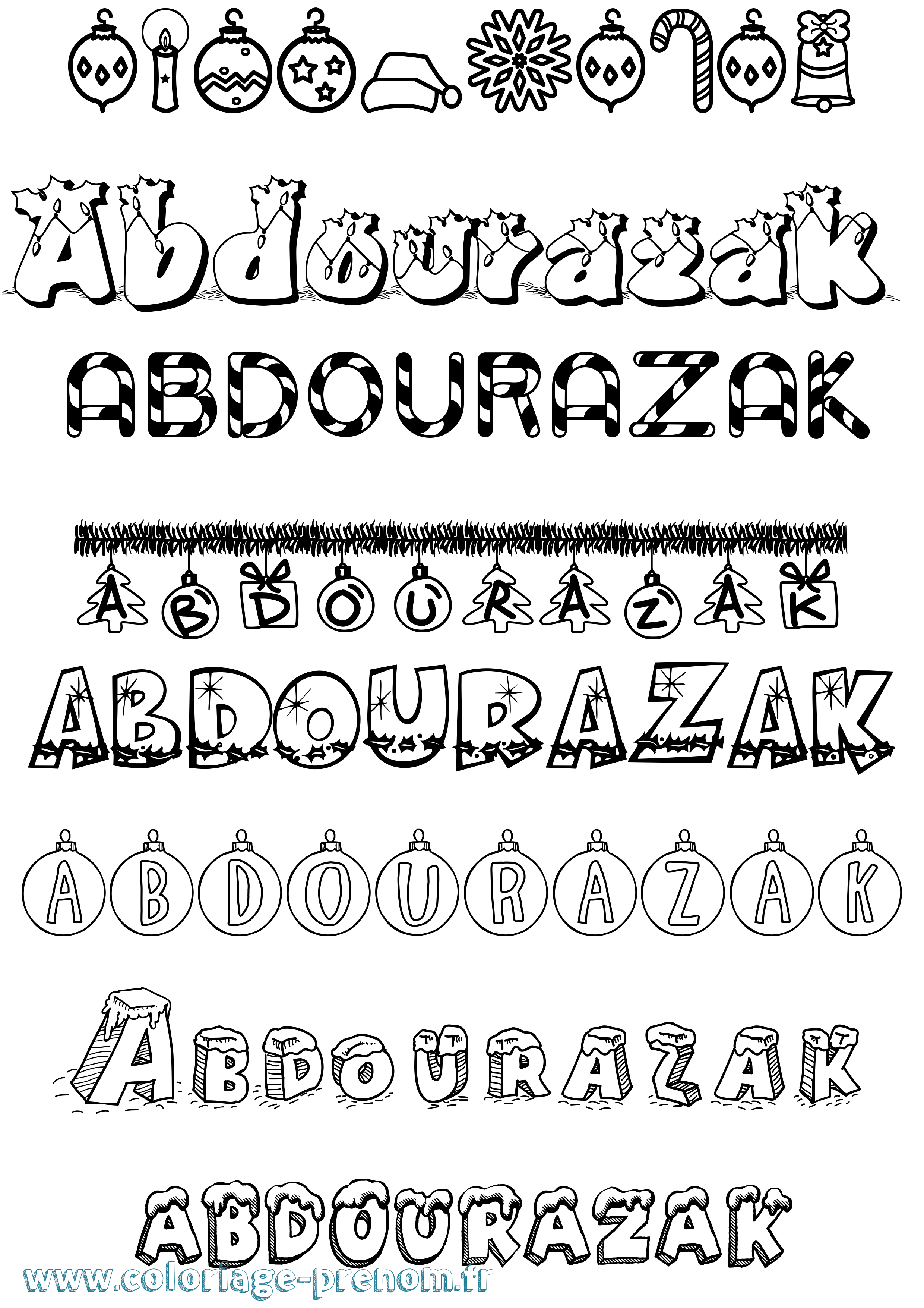 Coloriage prénom Abdourazak Noël