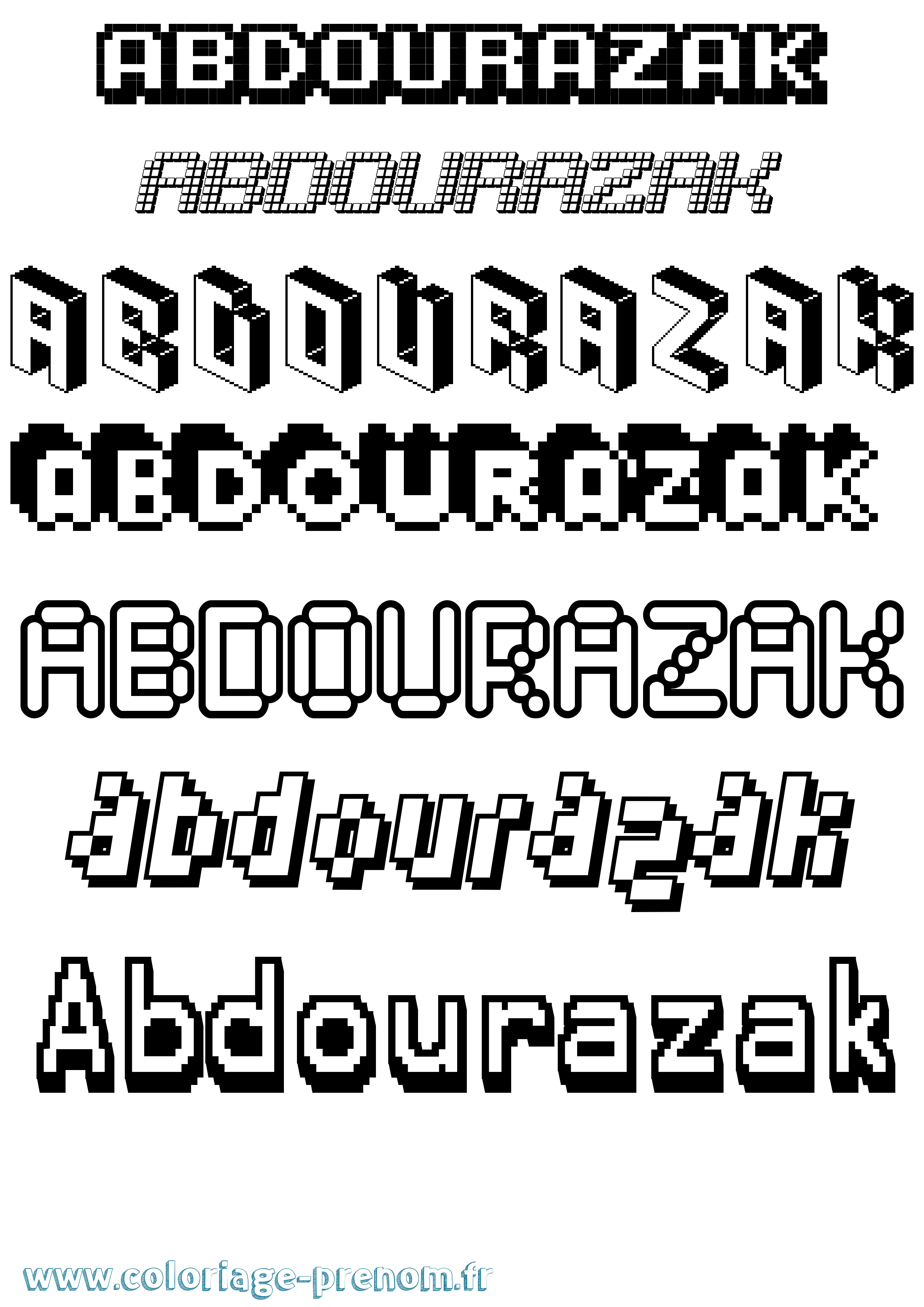 Coloriage prénom Abdourazak Pixel