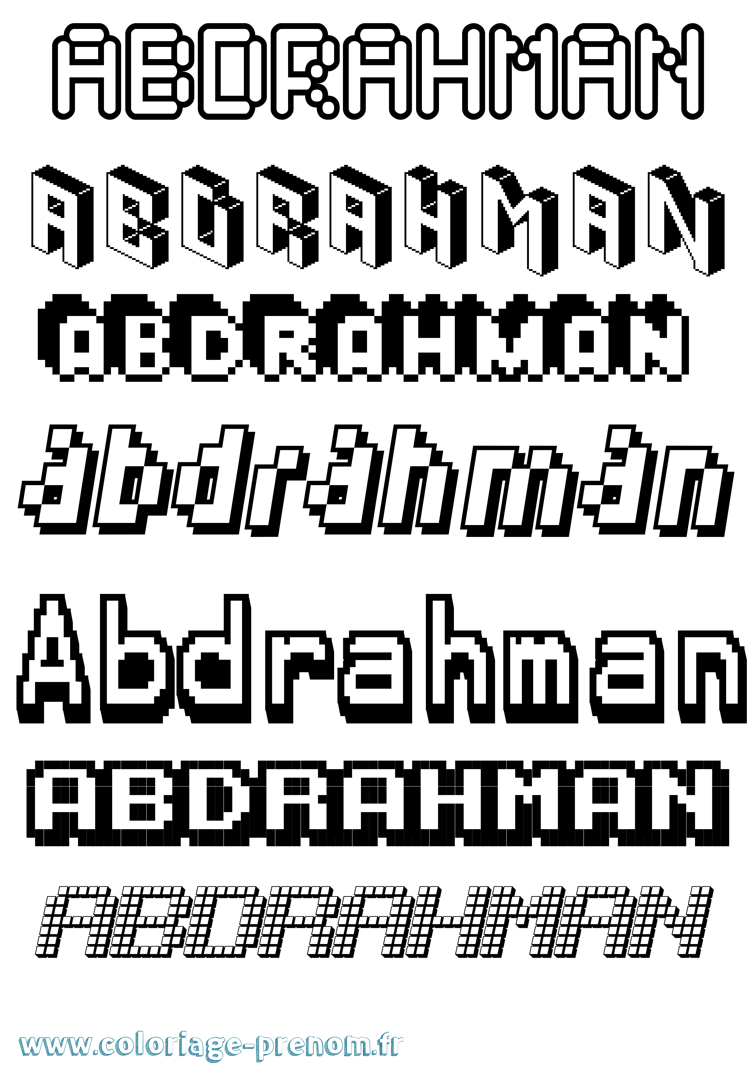 Coloriage prénom Abdrahman Pixel