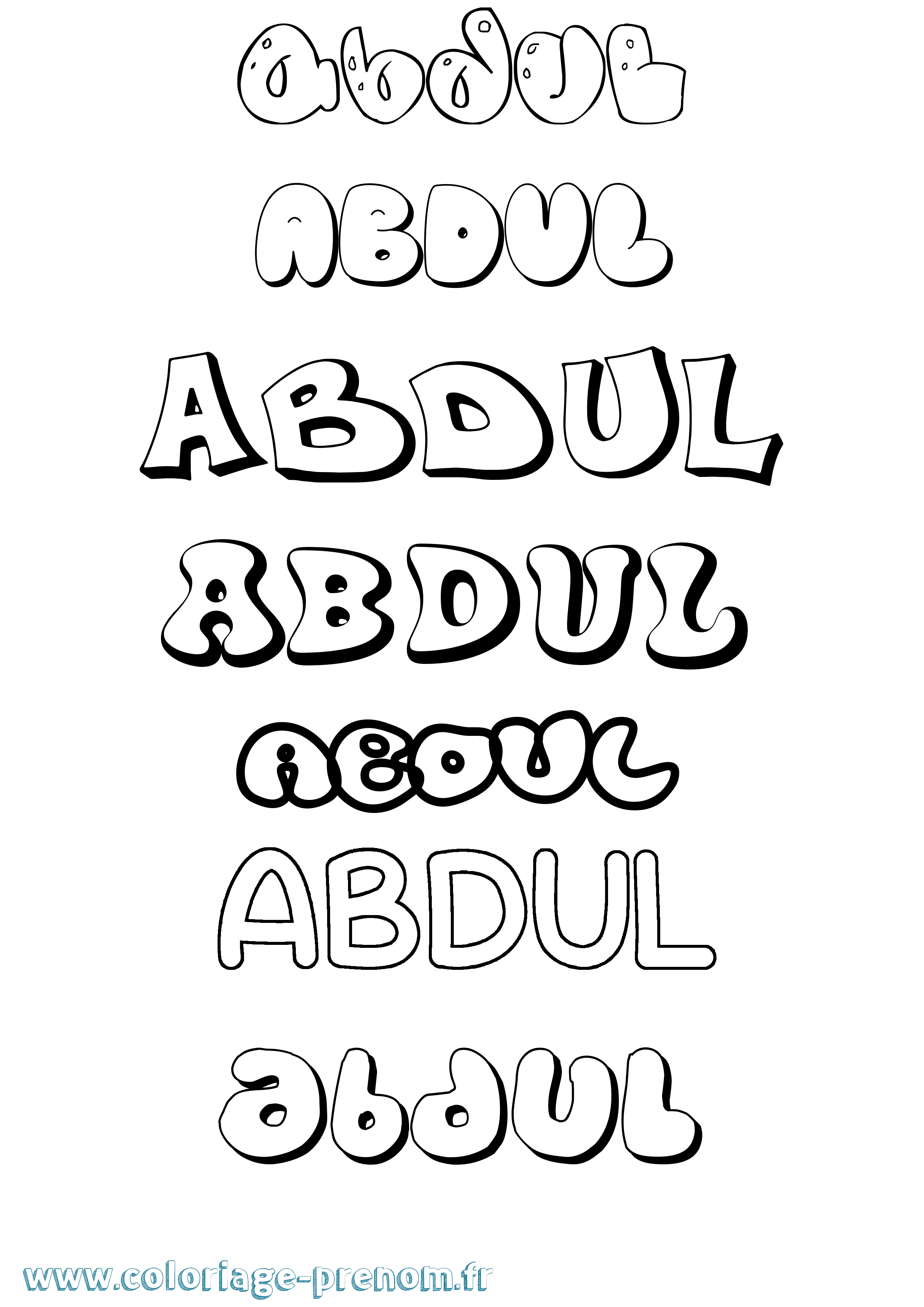 Coloriage prénom Abdul Bubble