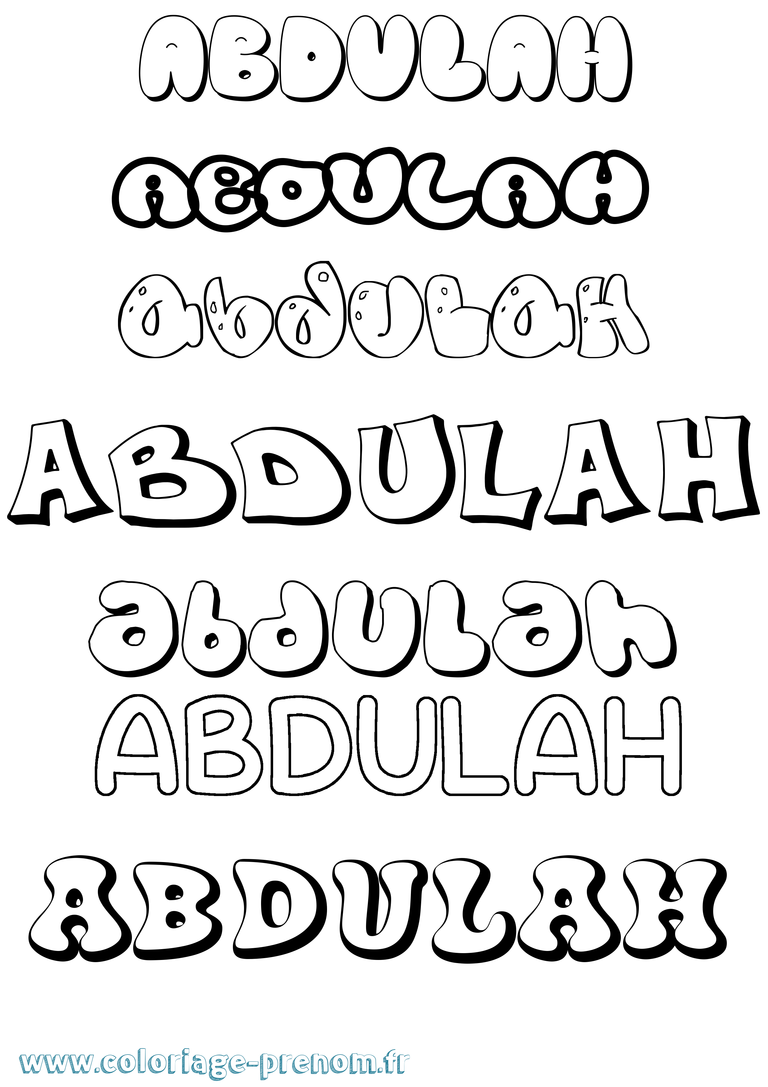 Coloriage prénom Abdulah Bubble