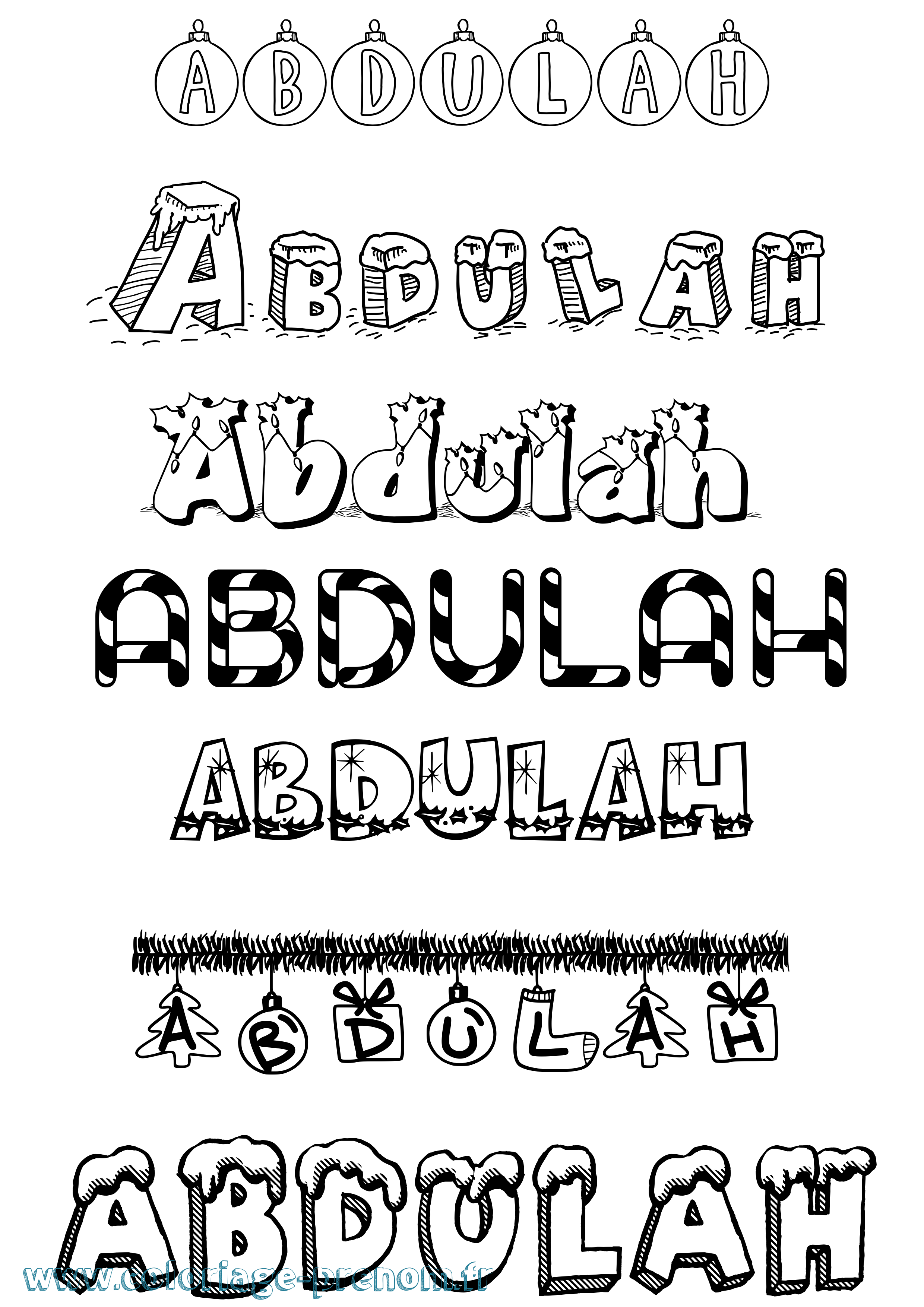 Coloriage prénom Abdulah Noël