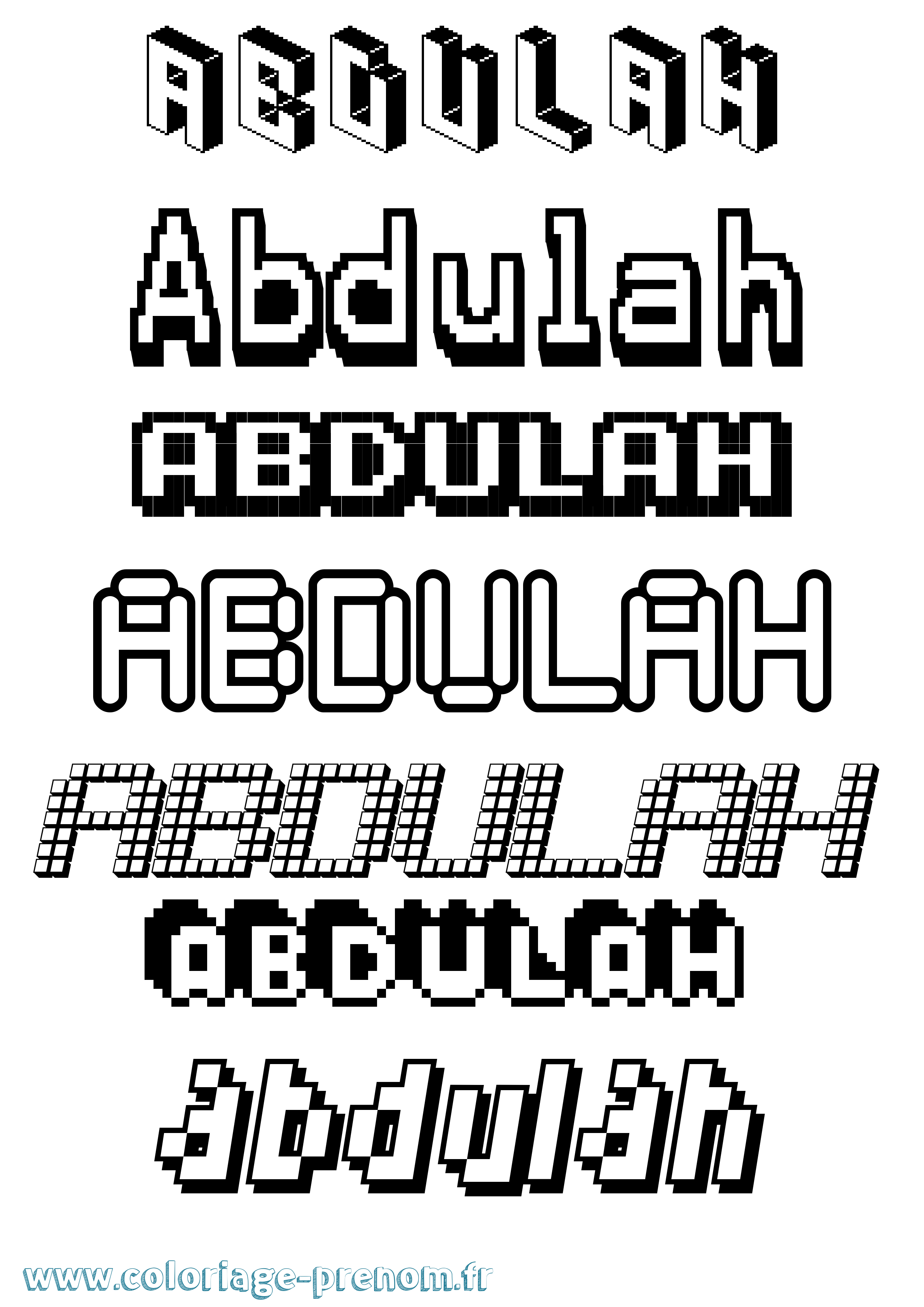 Coloriage prénom Abdulah Pixel