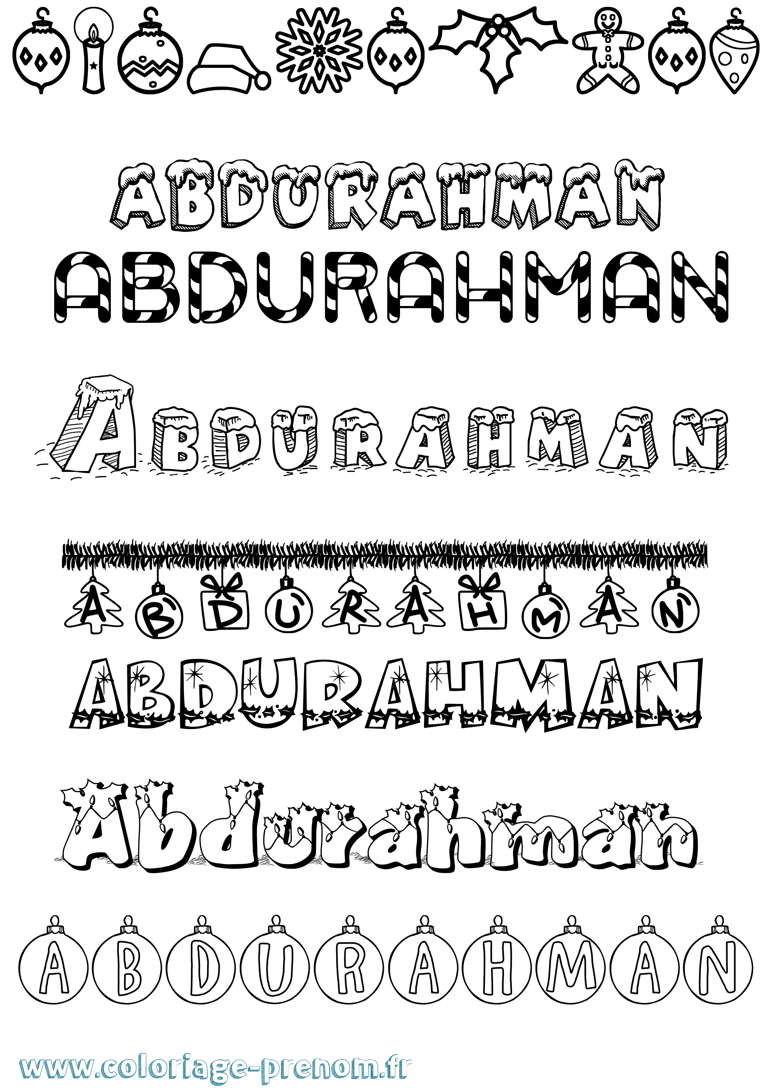 Coloriage prénom Abdurahman Noël