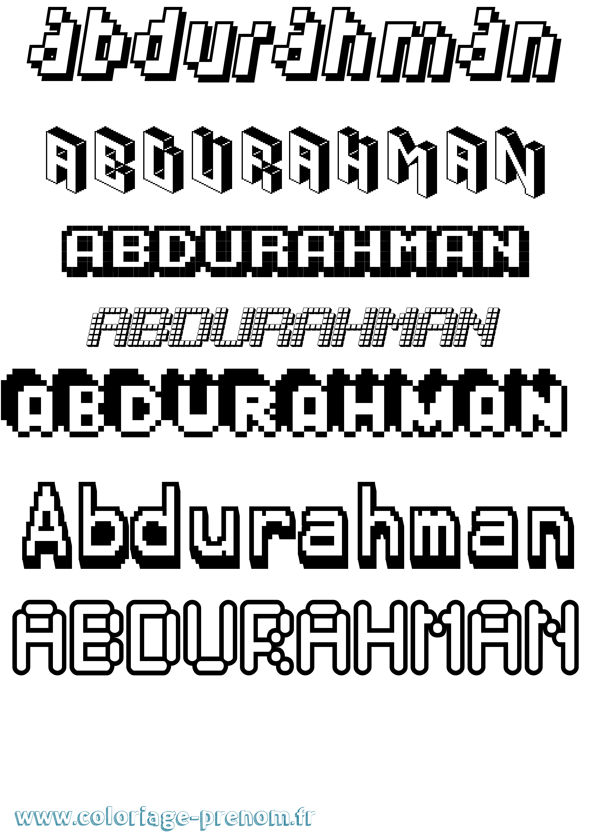 Coloriage prénom Abdurahman Pixel