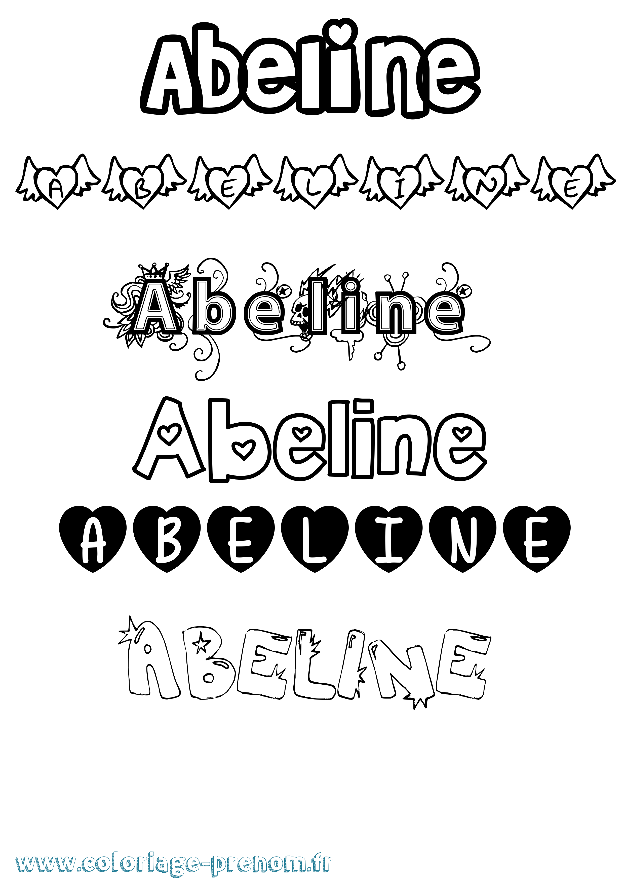 Coloriage prénom Abeline Girly