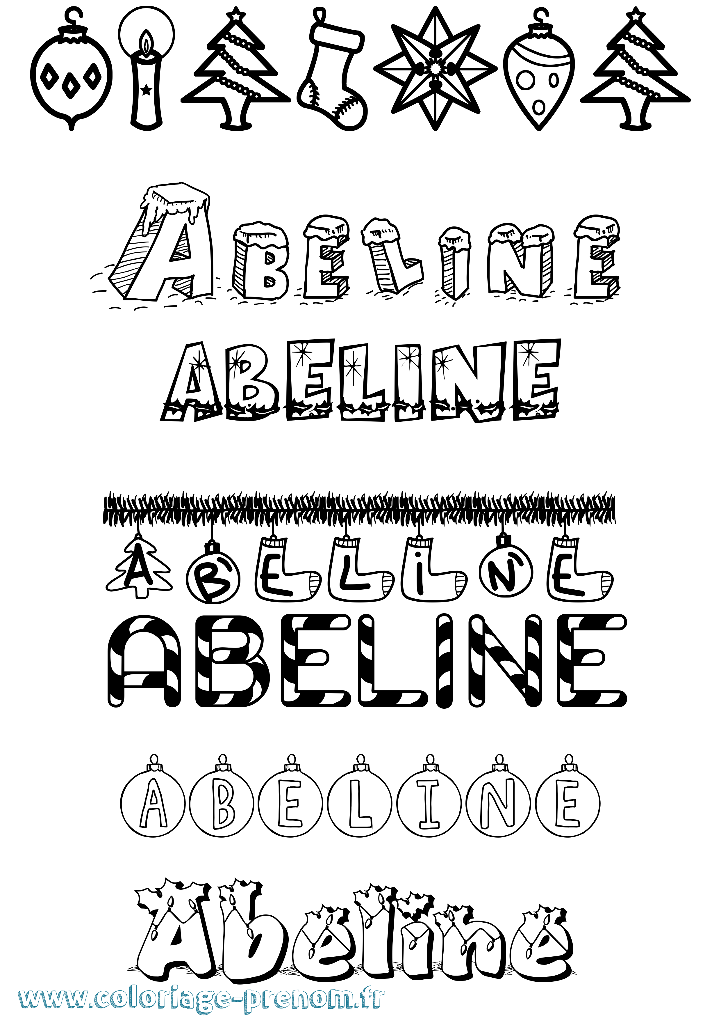 Coloriage prénom Abeline Noël
