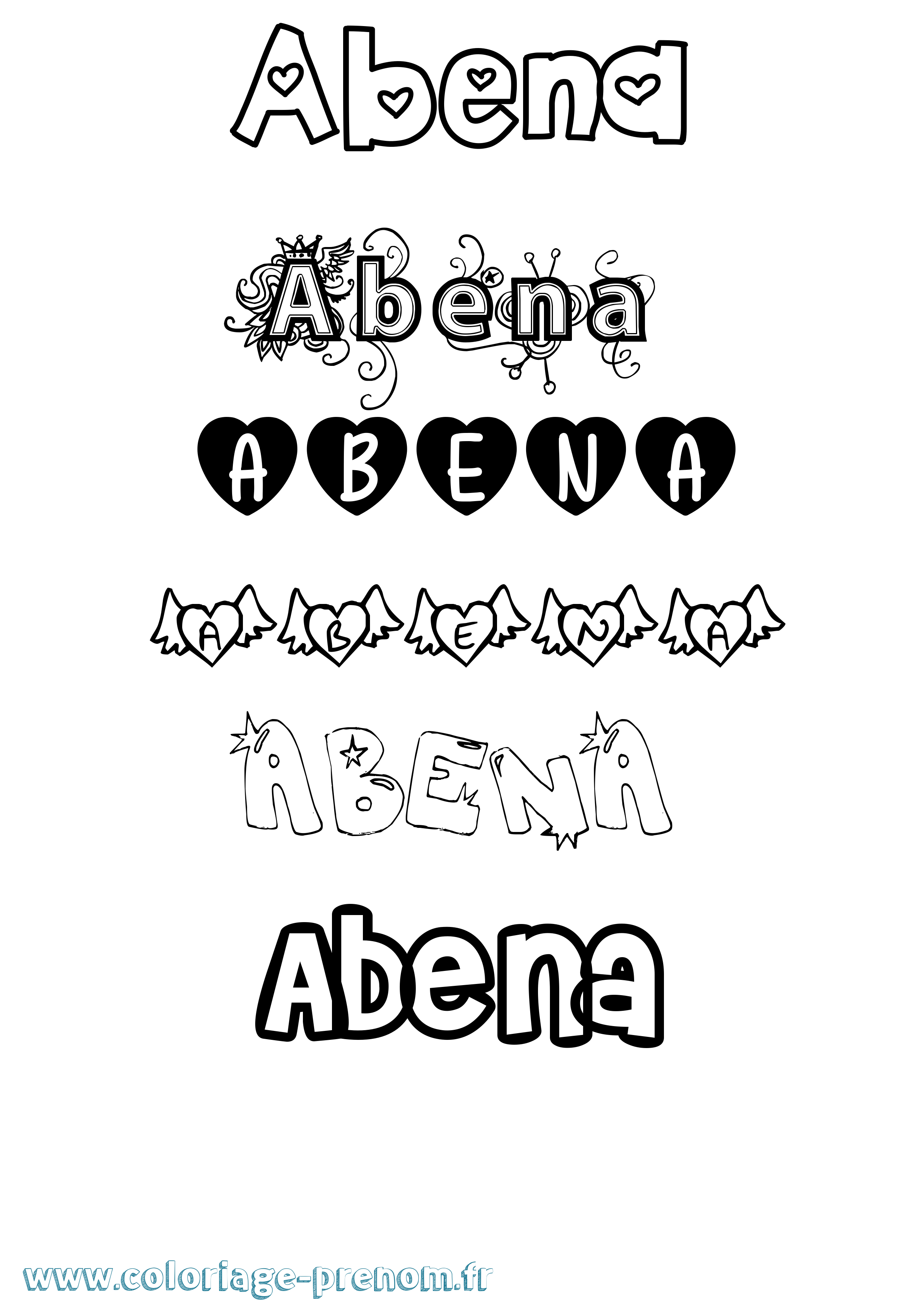 Coloriage Abena Girly Coloriage prénom Abena Girly