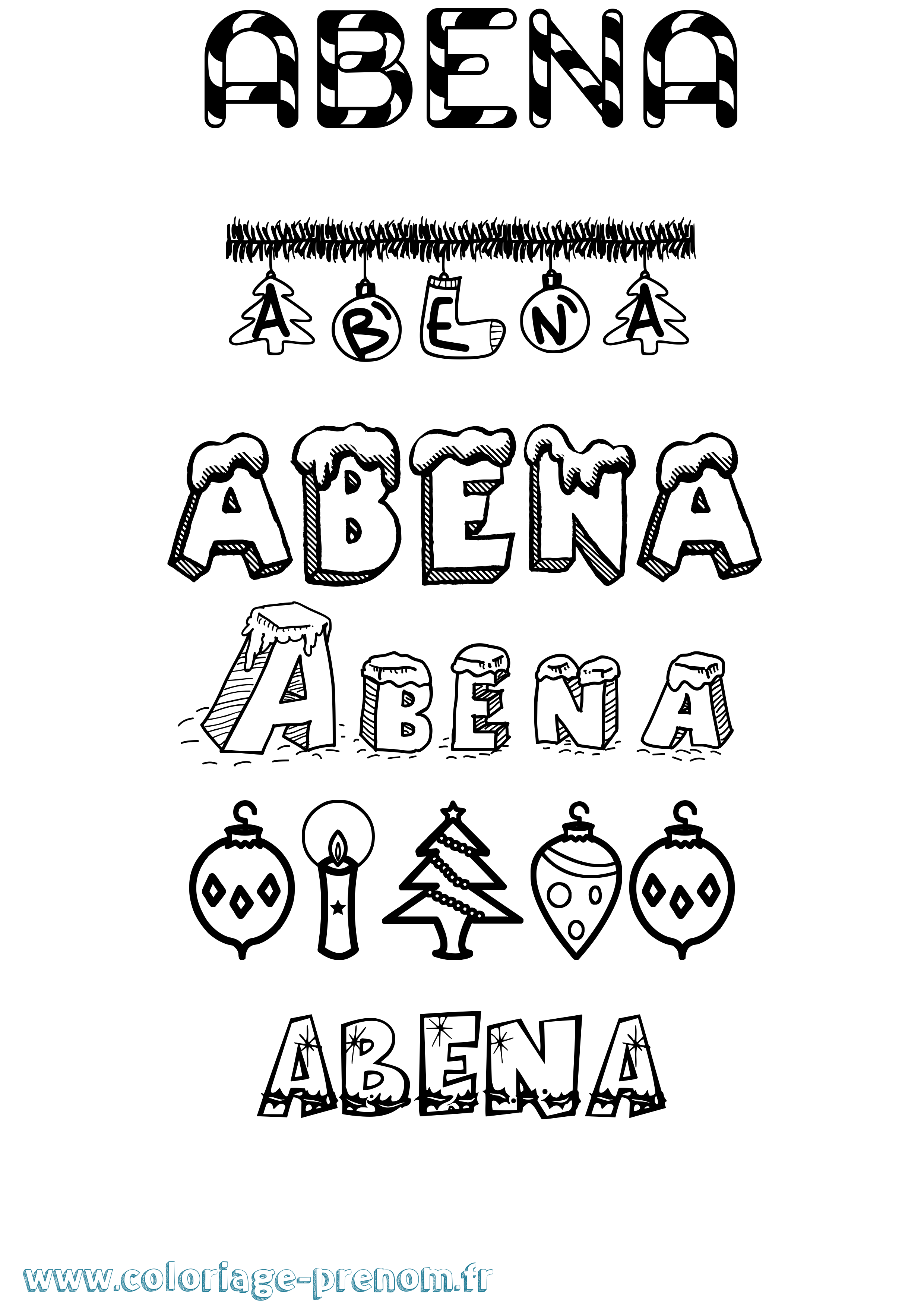 Coloriage Abena Noël Coloriage prénom Abena Noël