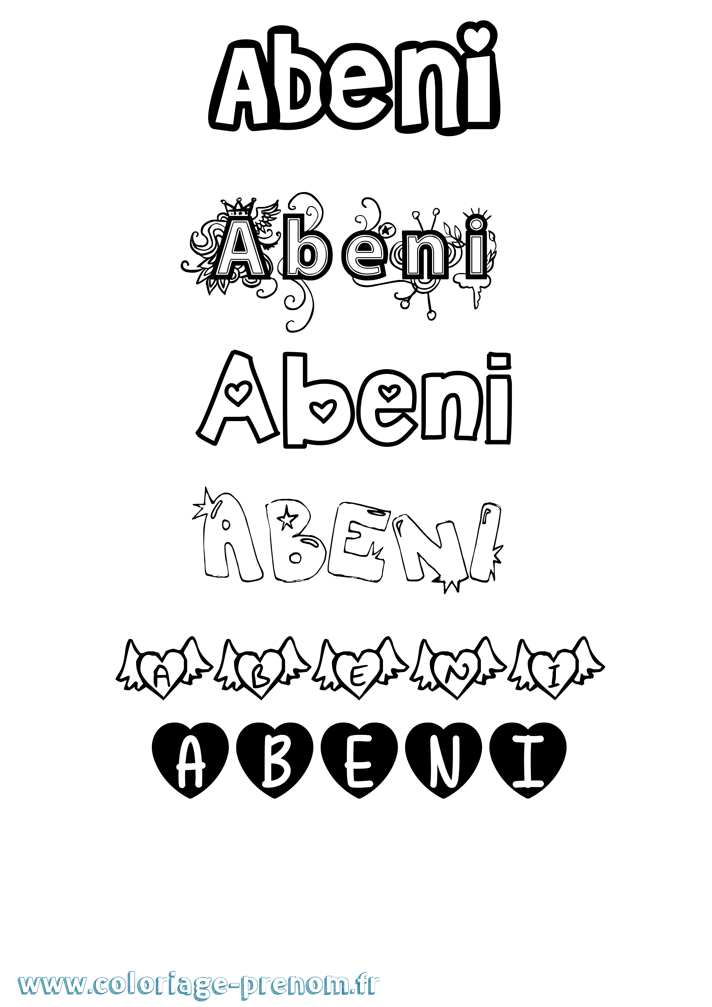 Coloriage Abeni Girly Coloriage prénom Abeni Girly