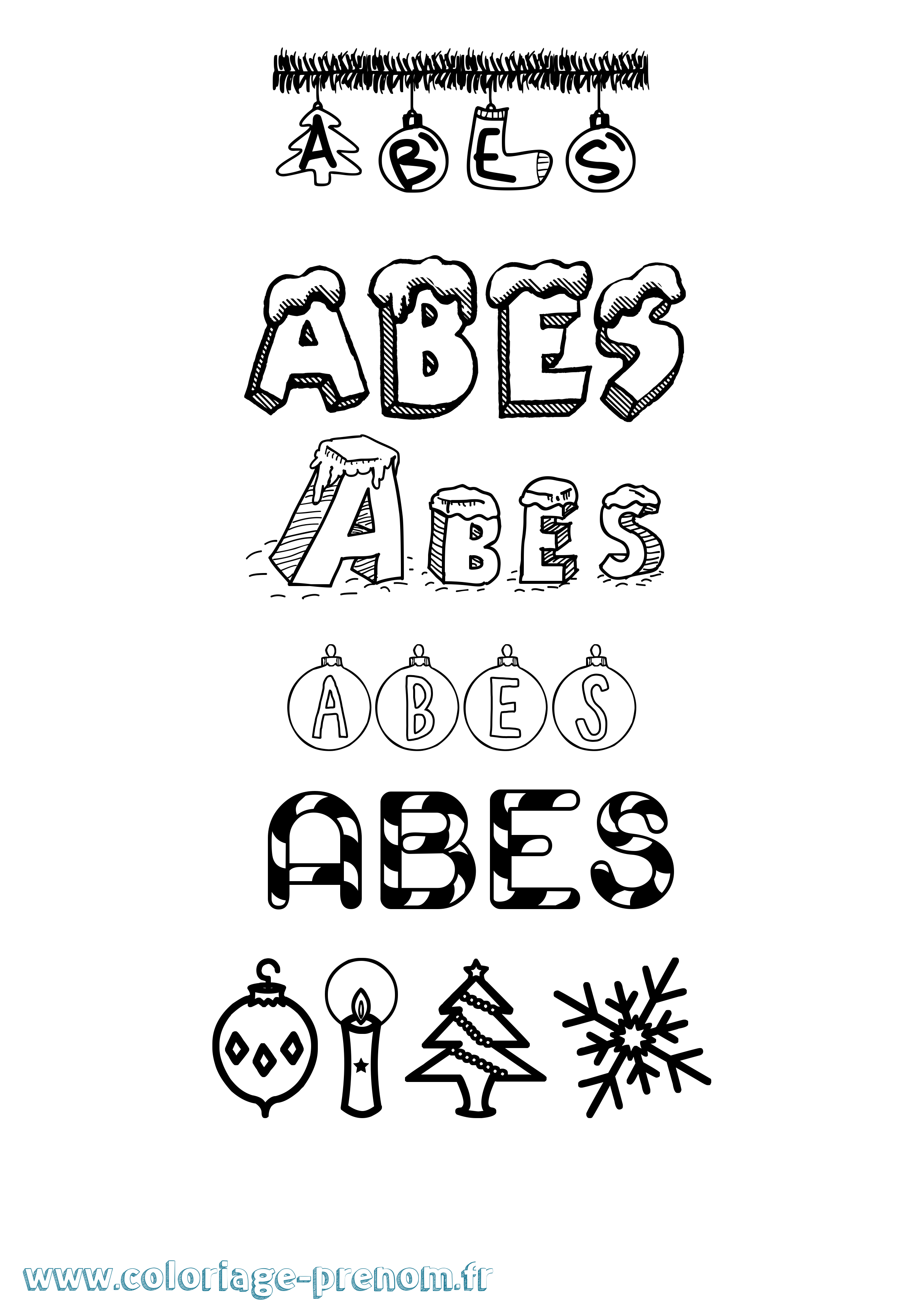 Coloriage Abes Noël Coloriage prénom Abes Noël