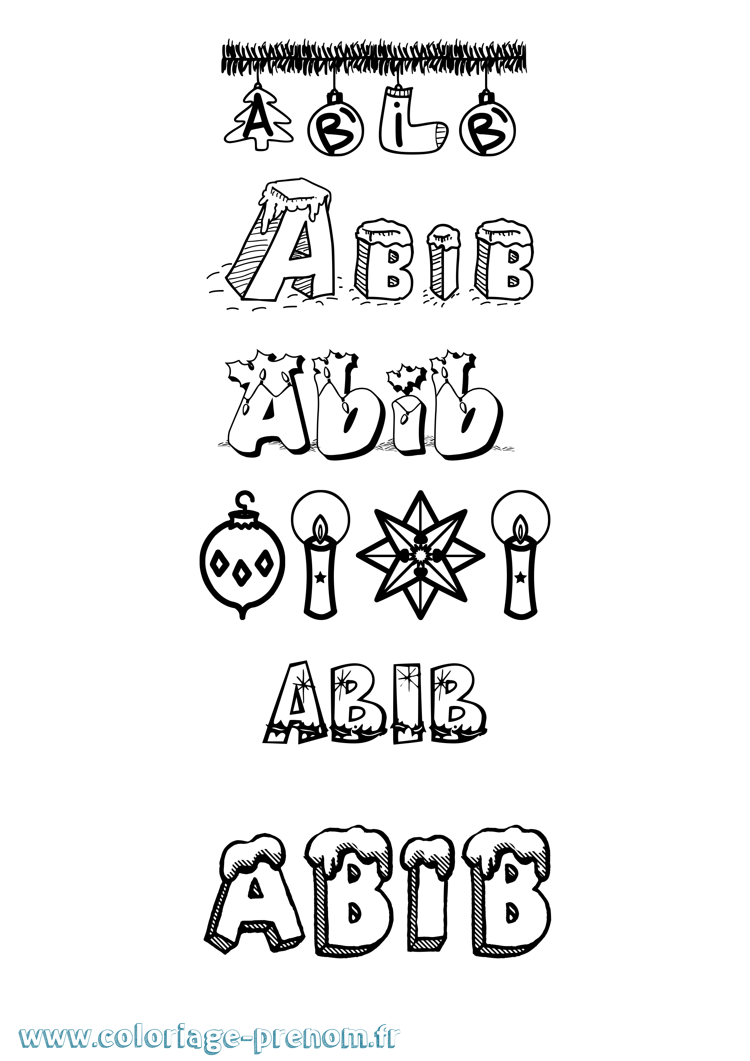 Coloriage prénom Abib Noël