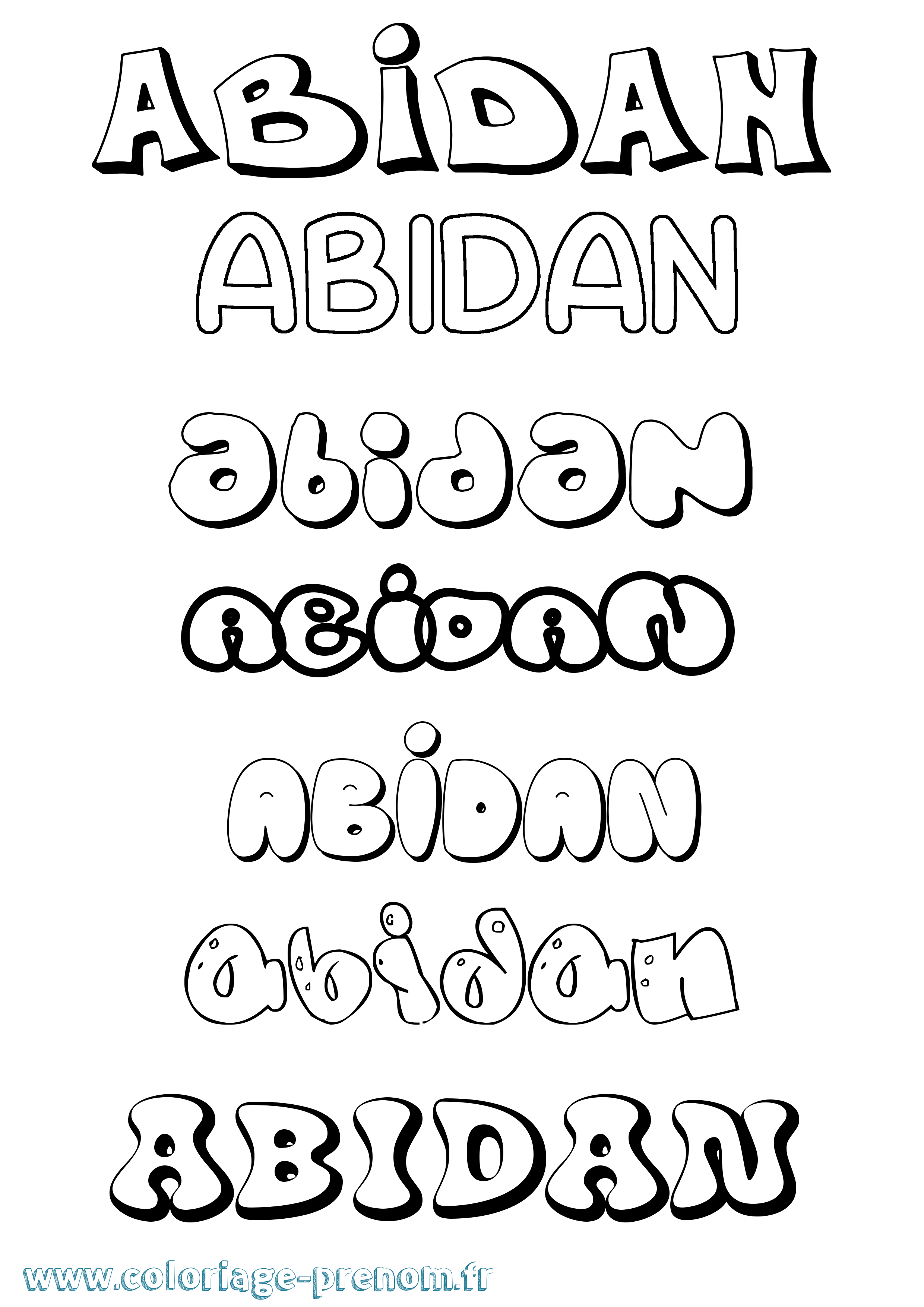 Coloriage prénom Abidan Bubble