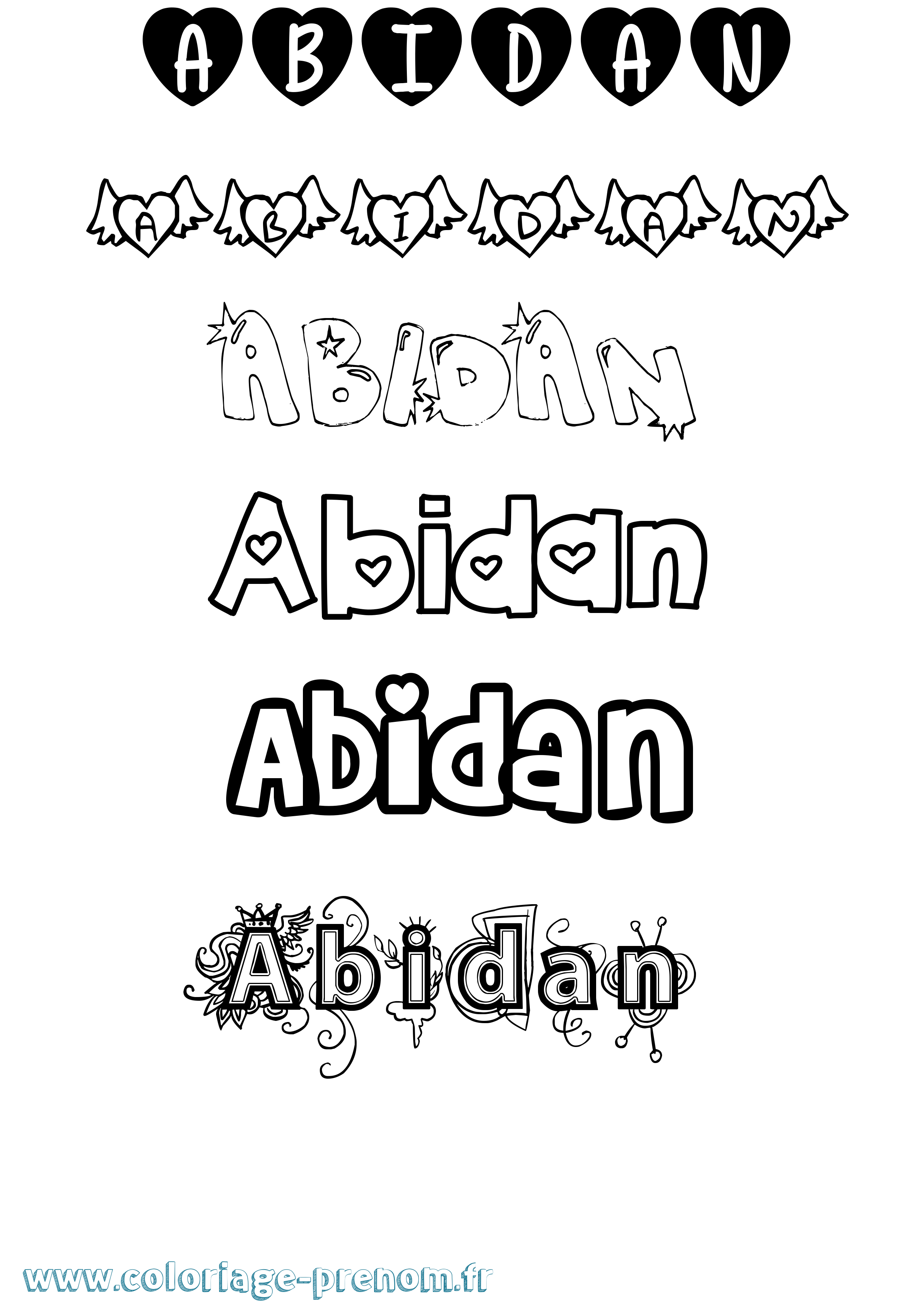 Coloriage prénom Abidan Girly