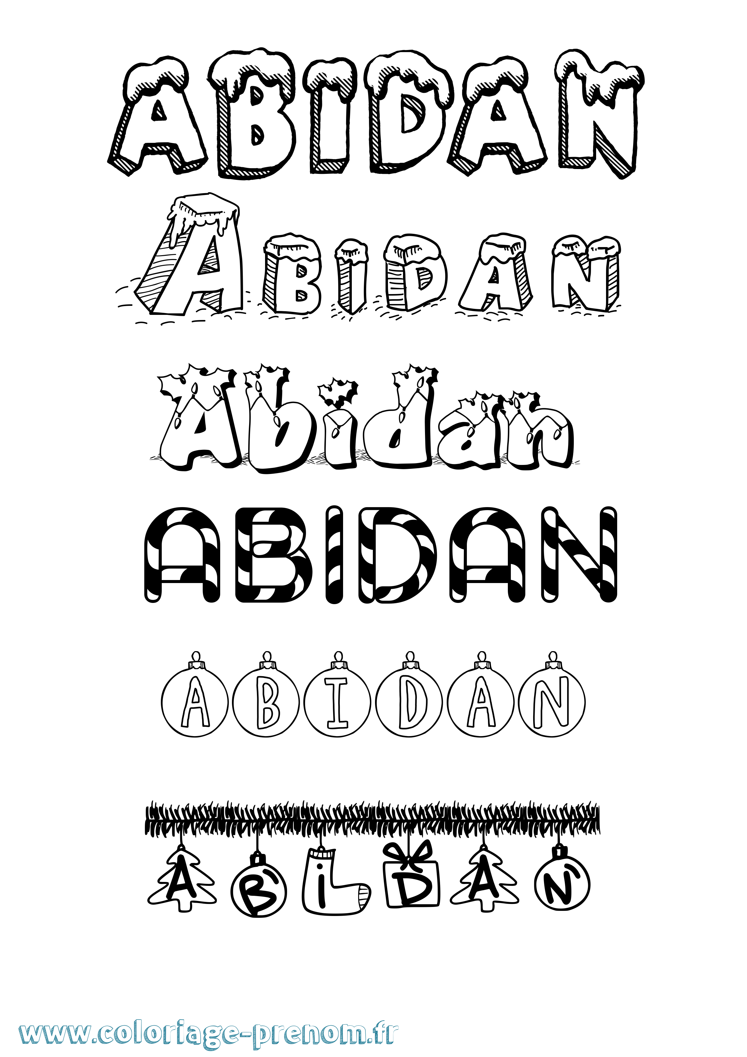 Coloriage prénom Abidan Noël