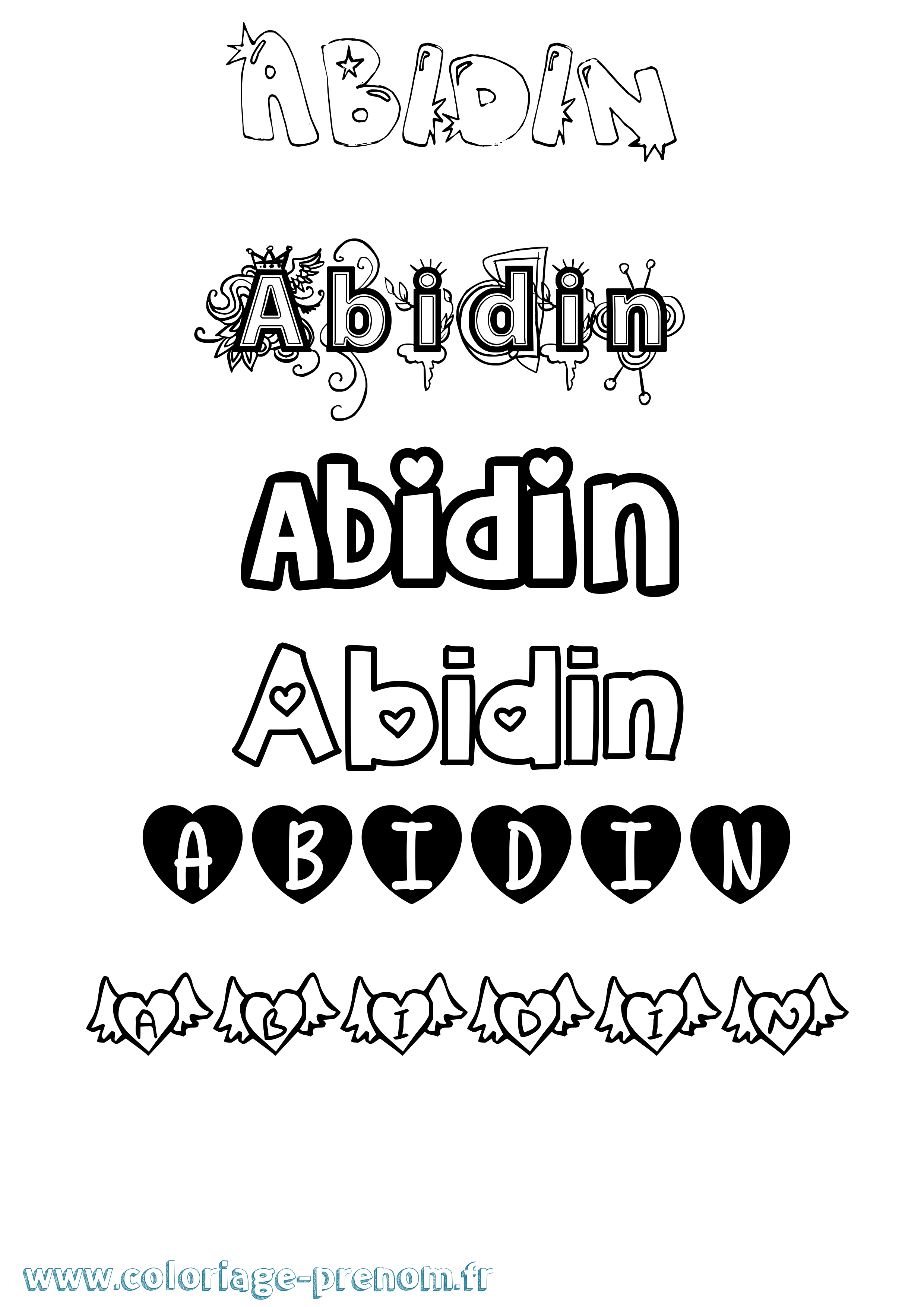 Coloriage prénom Abidin Girly
