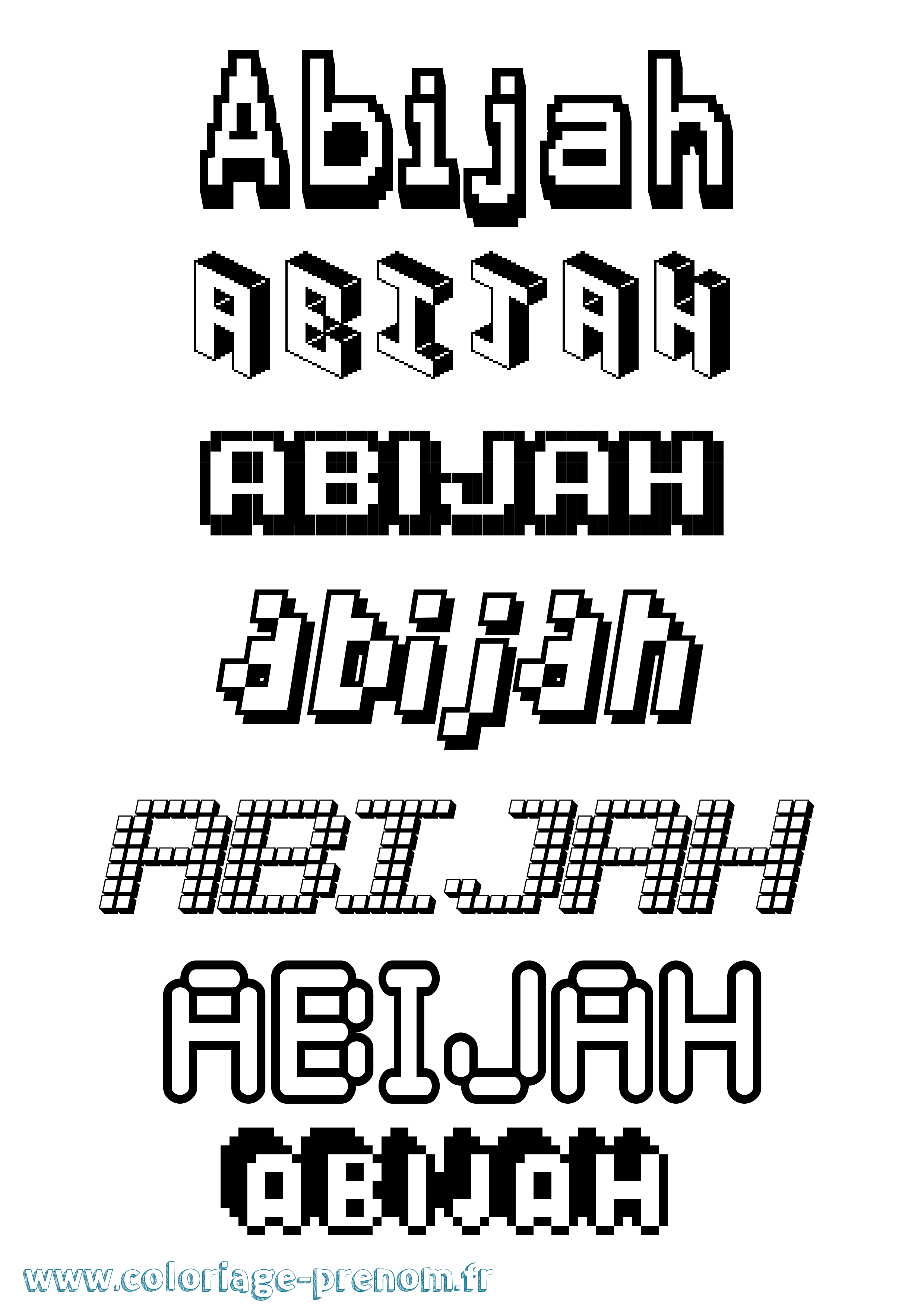 Coloriage prénom Abijah Pixel