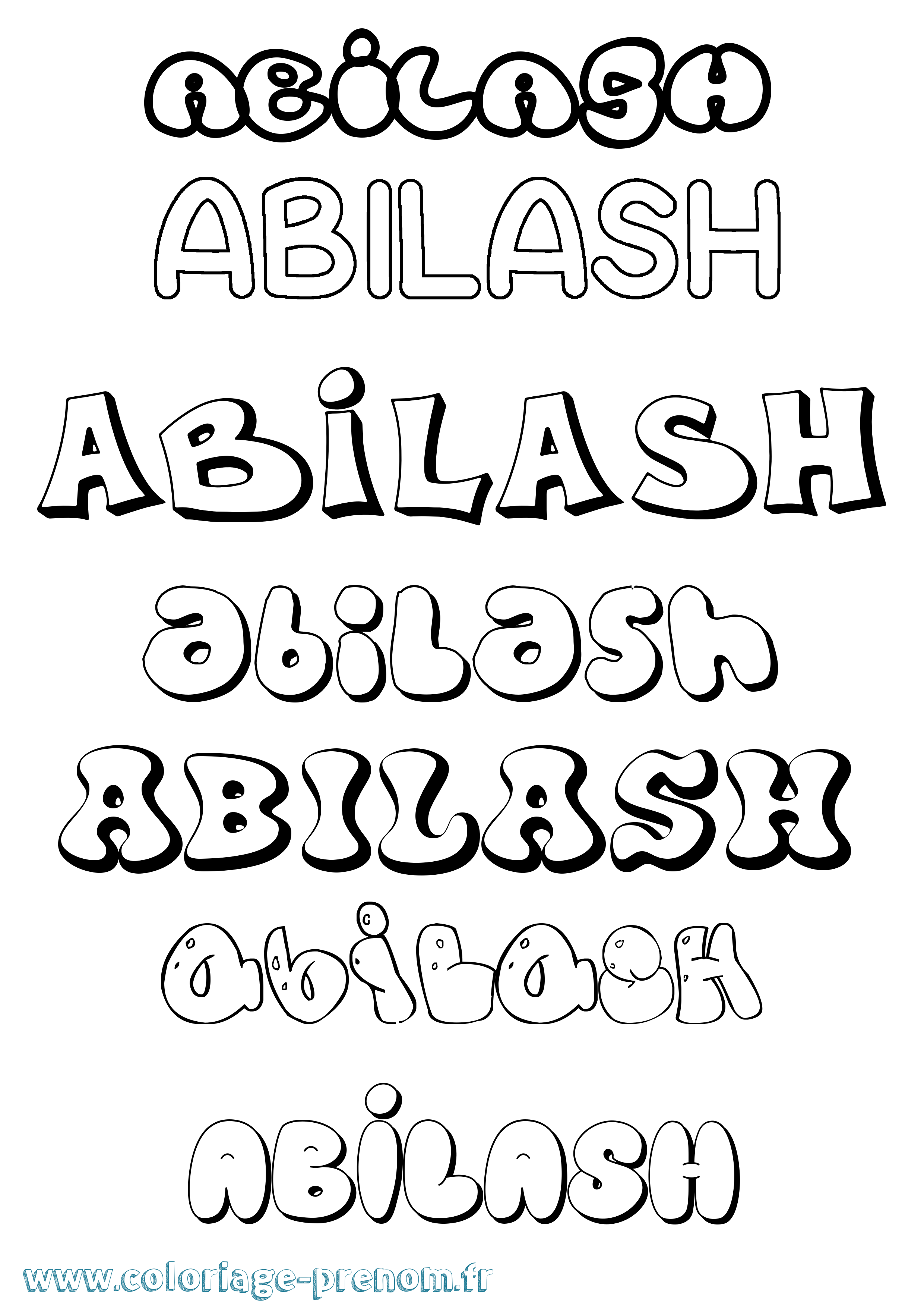 Coloriage prénom Abilash Bubble