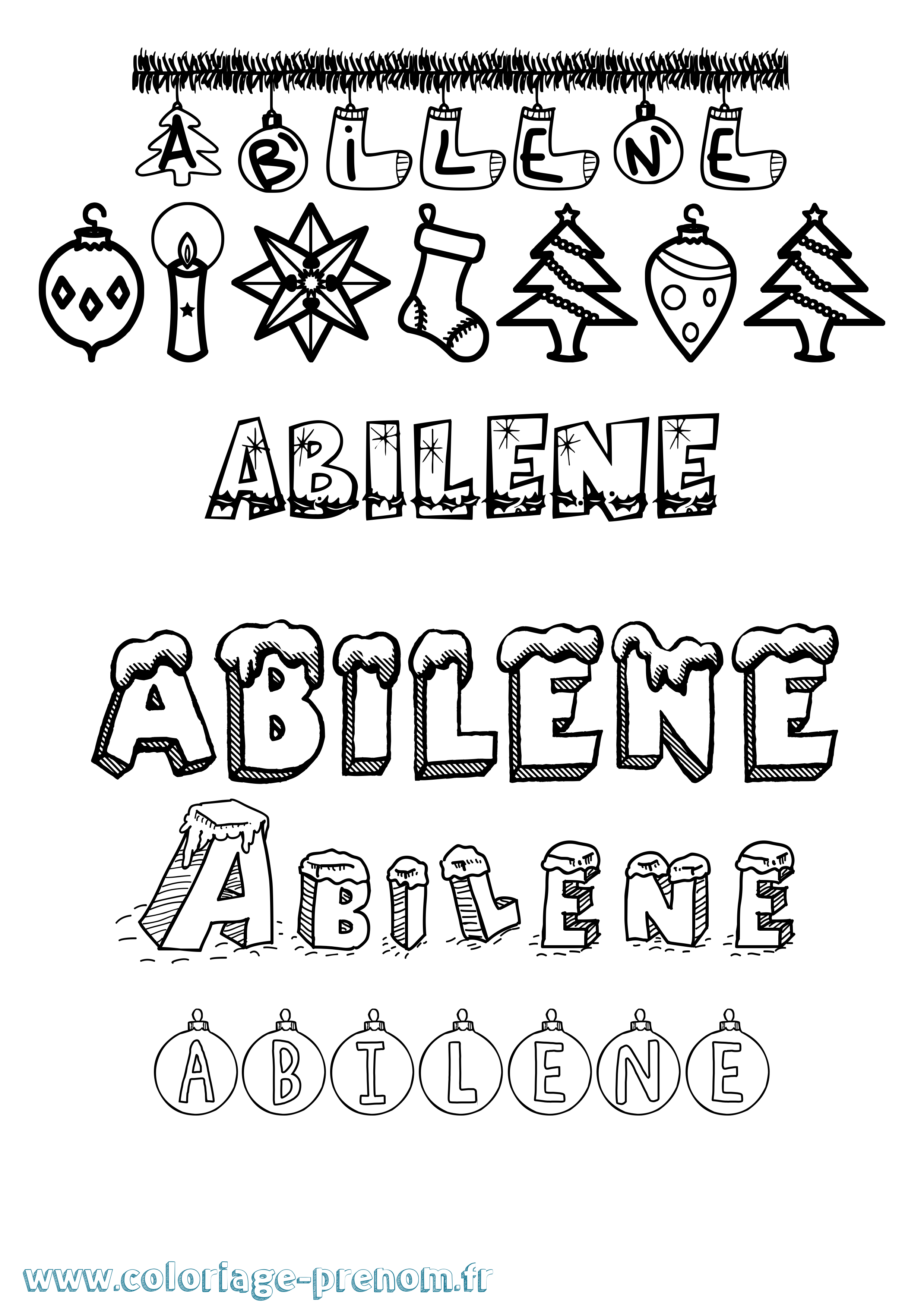 Coloriage Abilene Noël Coloriage prénom Abilene Noël