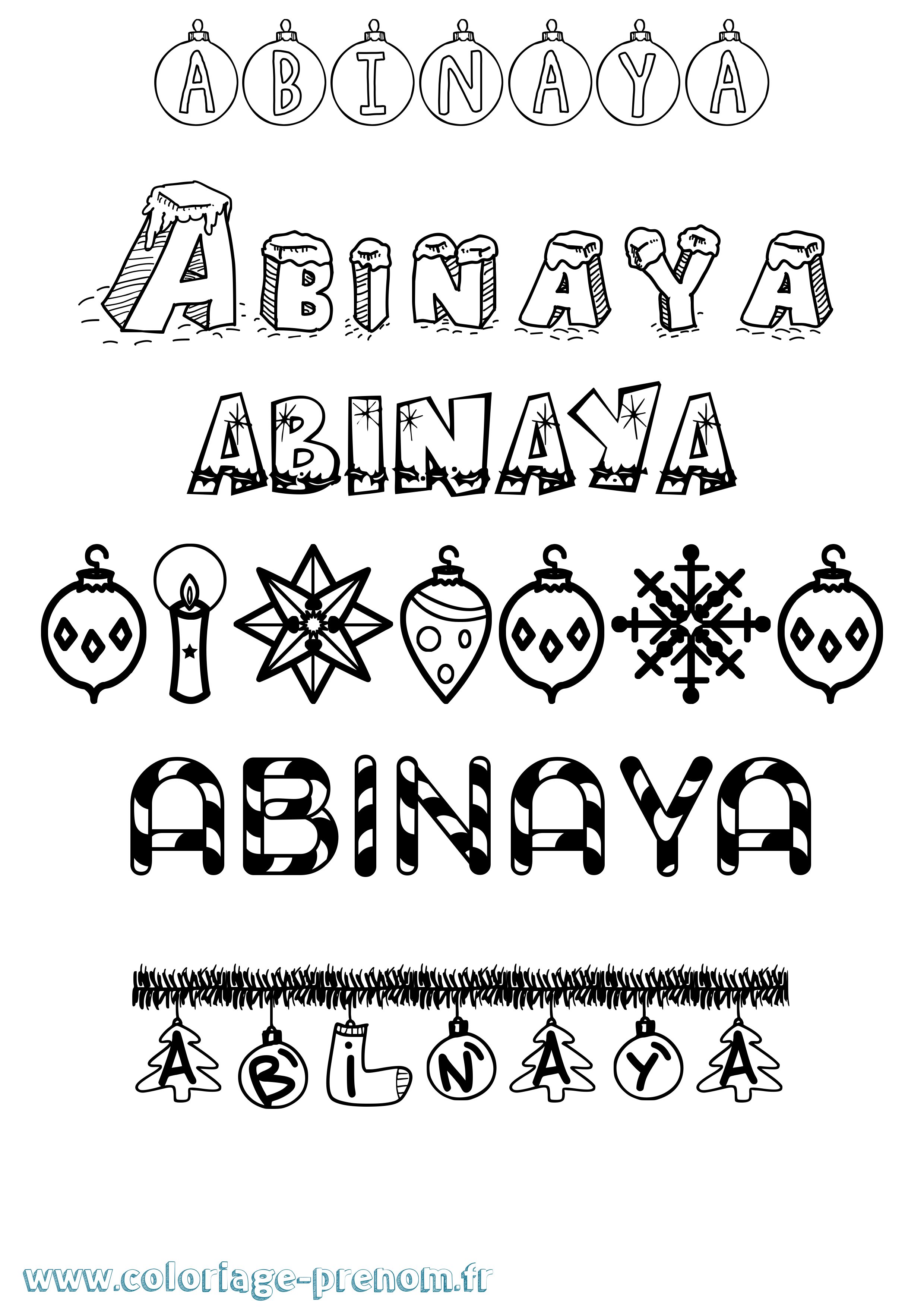 Coloriage prénom Abinaya Noël