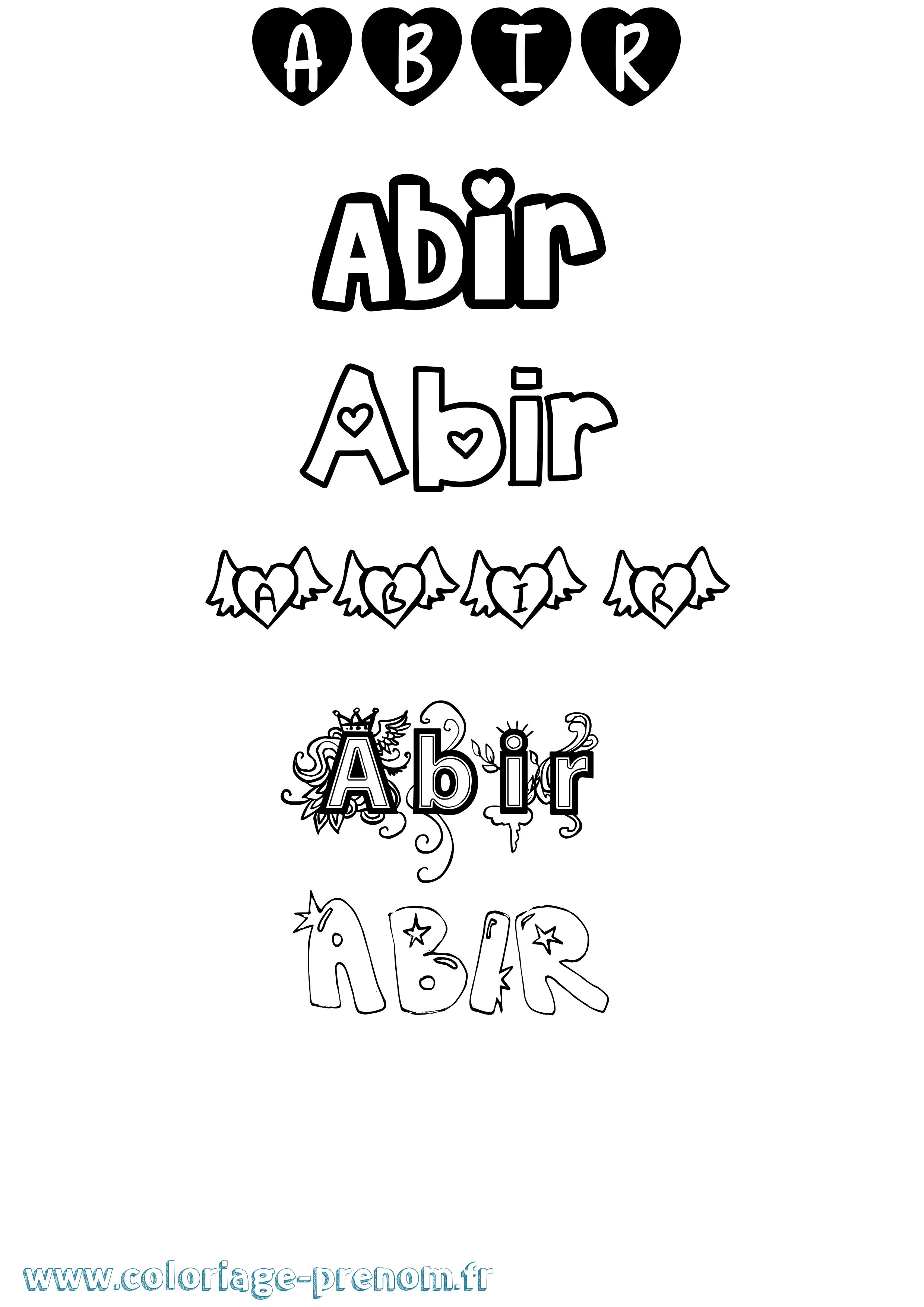 Coloriage prénom Abir Girly