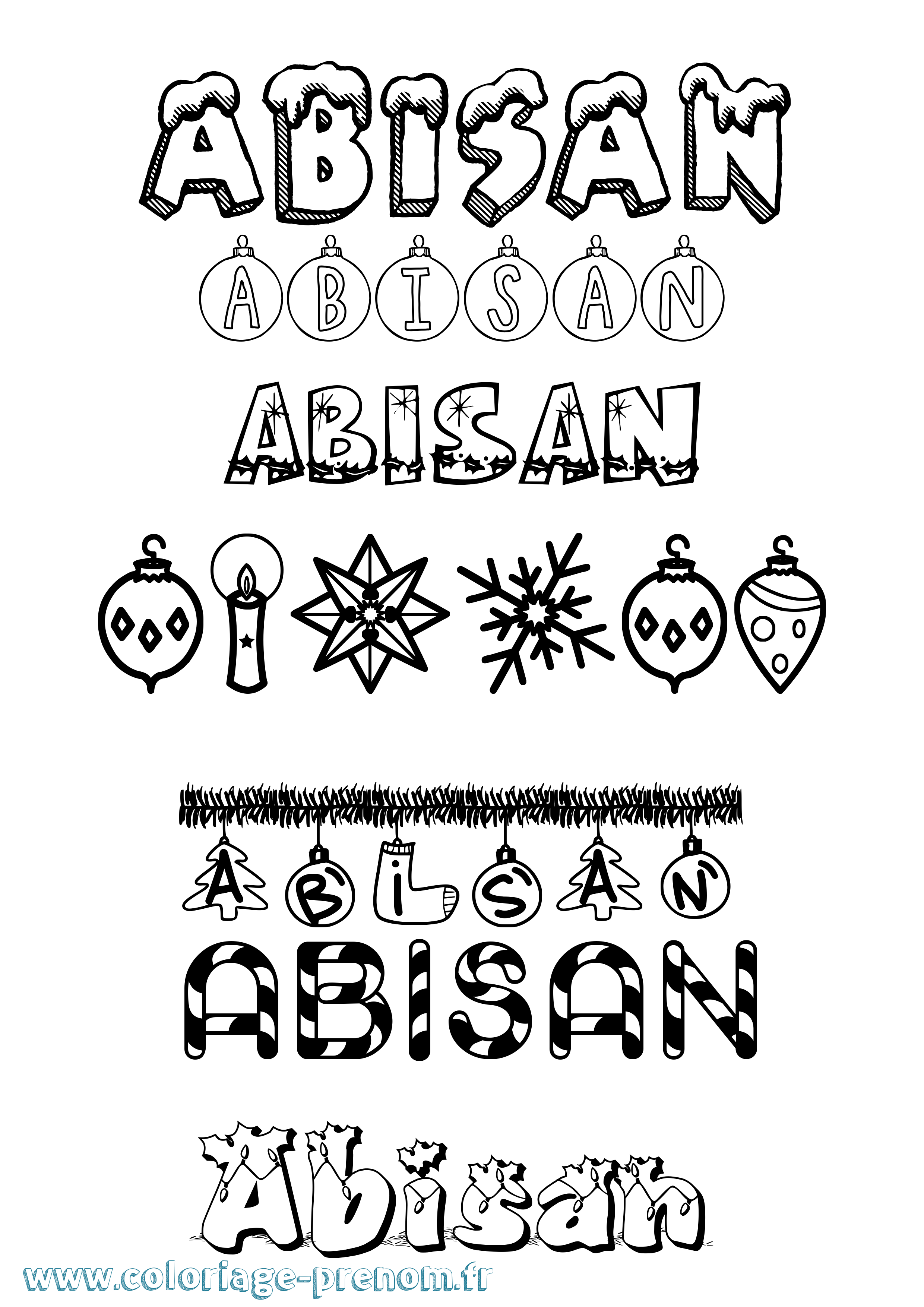 Coloriage prénom Abisan Noël