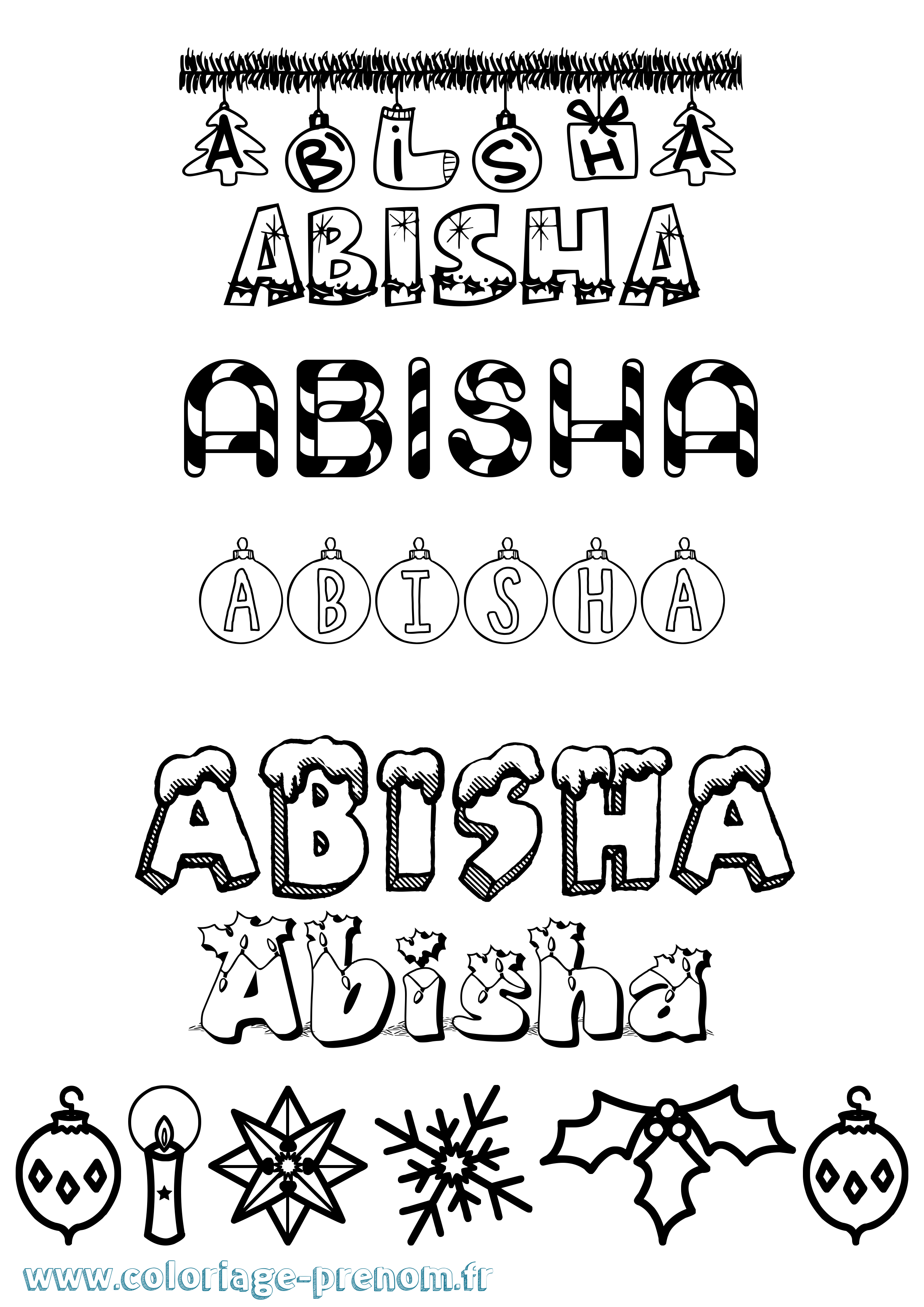 Coloriage Abisha Noël Coloriage prénom Abisha Noël