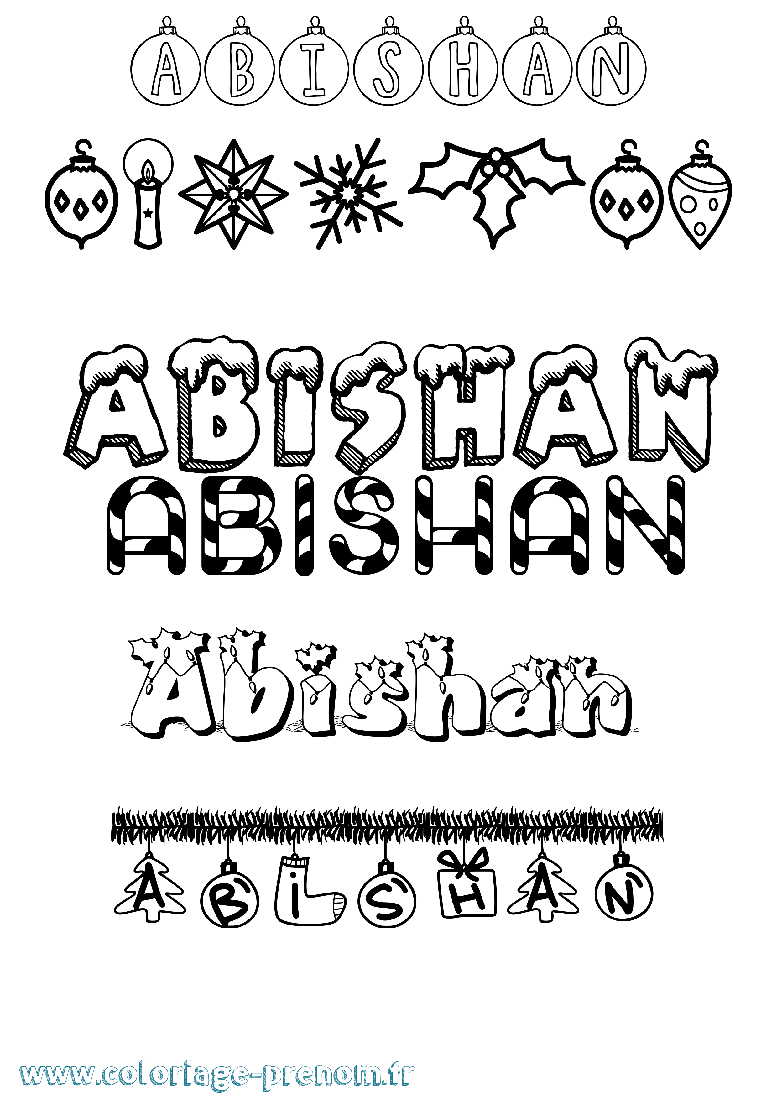 Coloriage prénom Abishan Noël