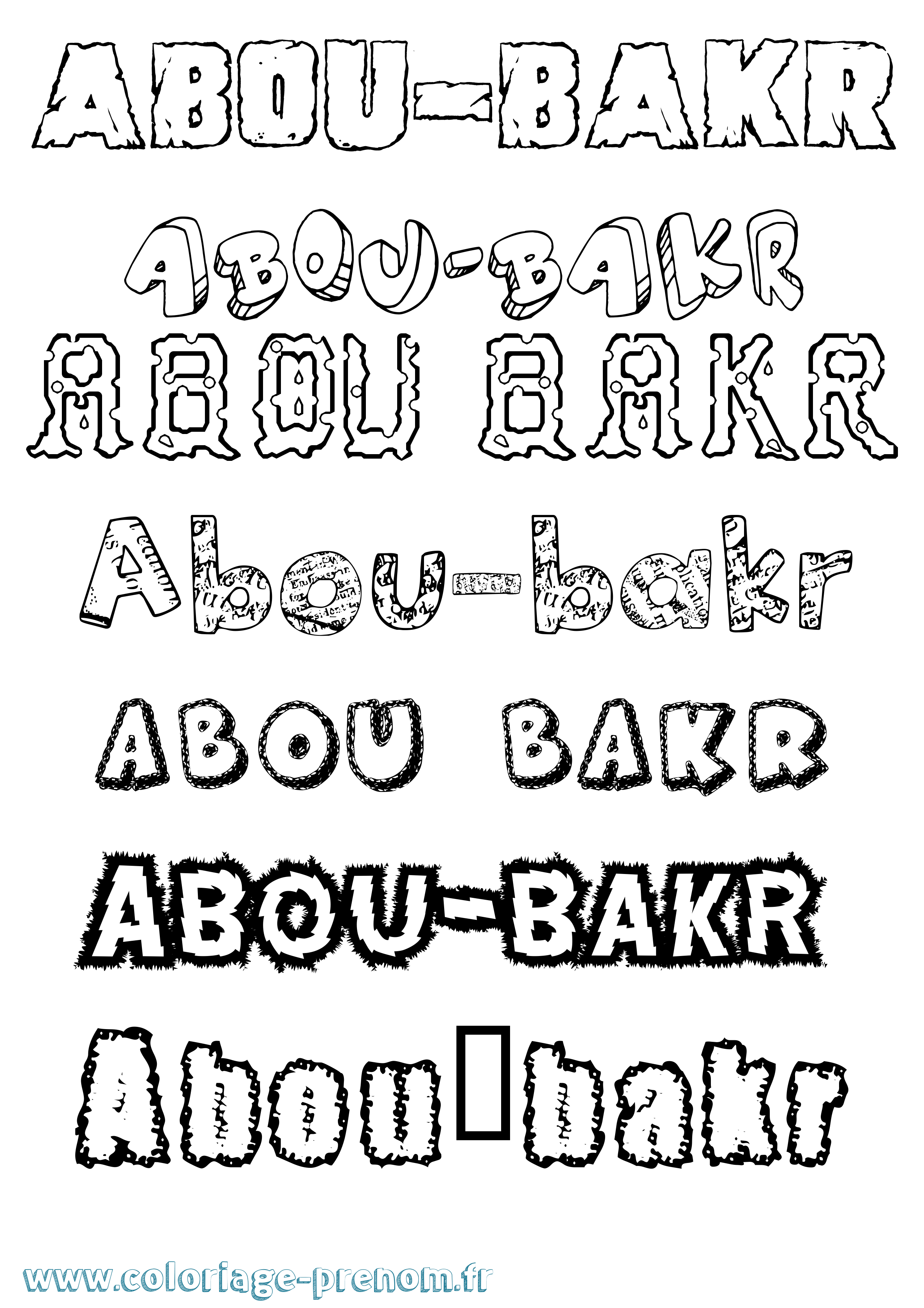 Coloriage prénom Abou-Bakr Destructuré