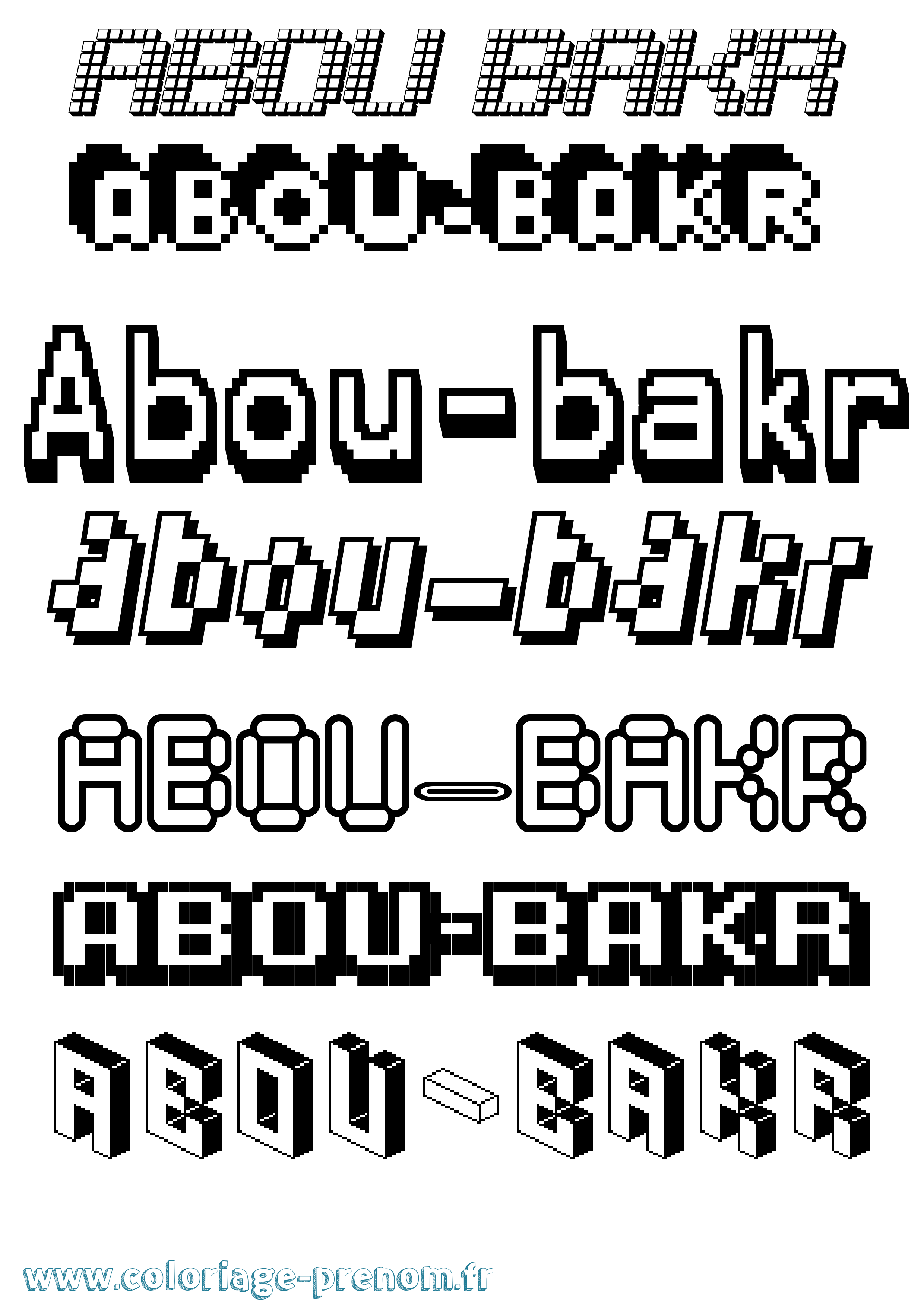 Coloriage prénom Abou-Bakr Pixel