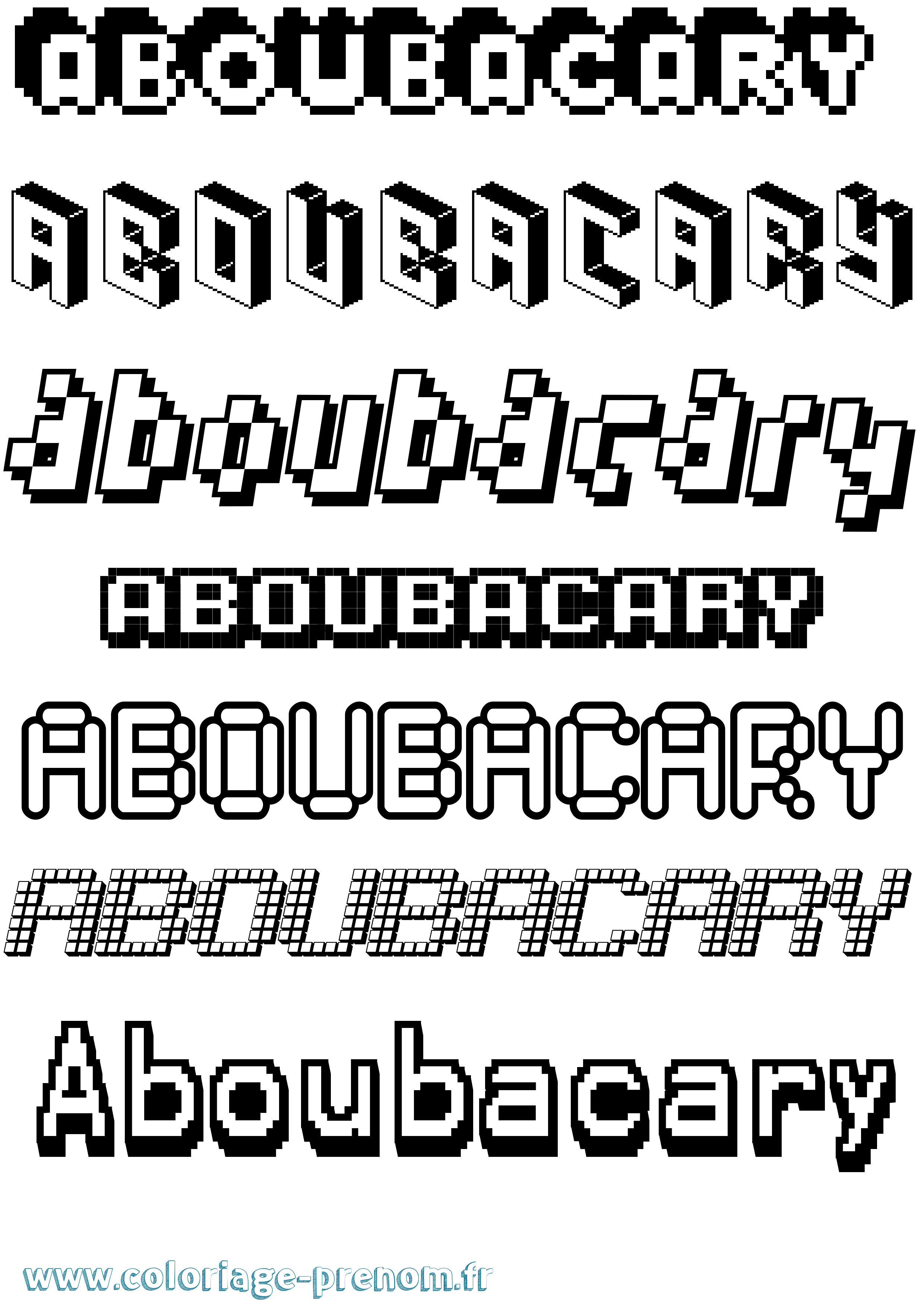 Coloriage prénom Aboubacary Pixel