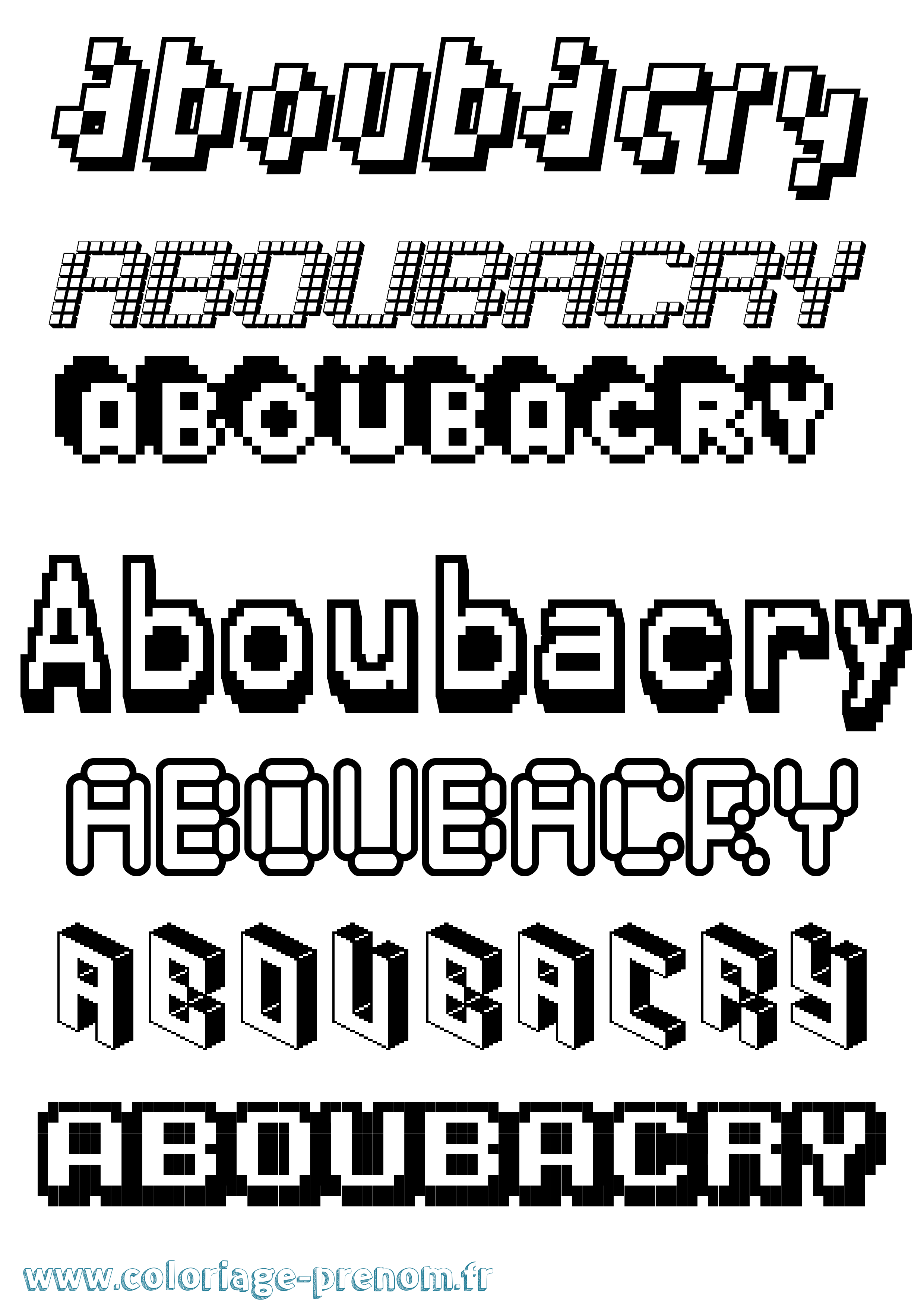 Coloriage prénom Aboubacry Pixel