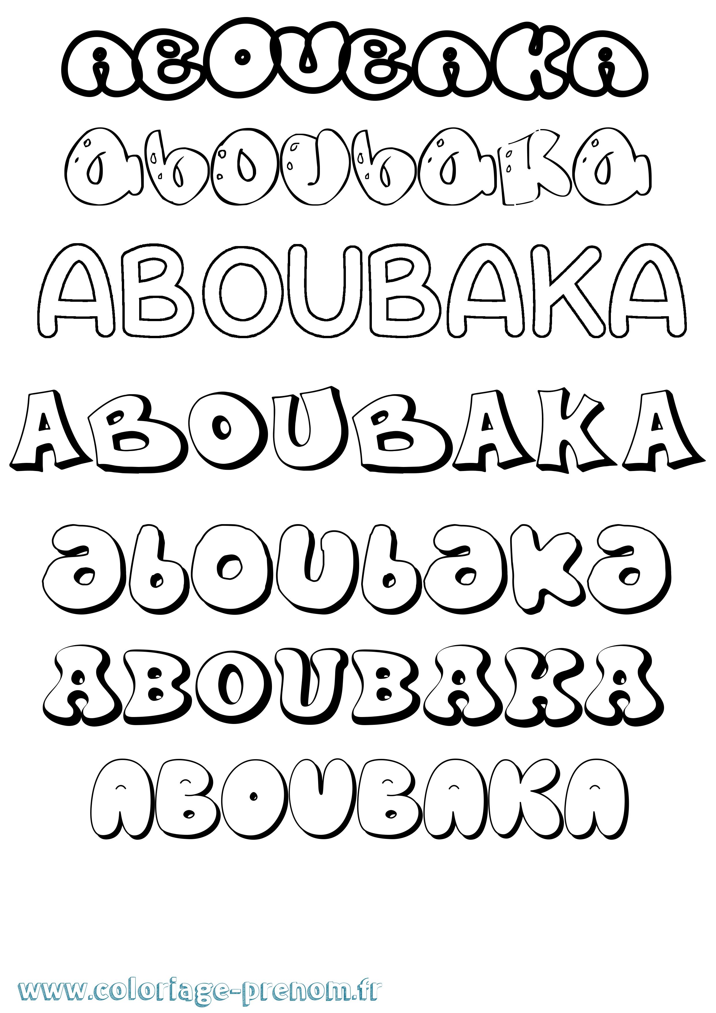 Coloriage prénom Aboubaka Bubble
