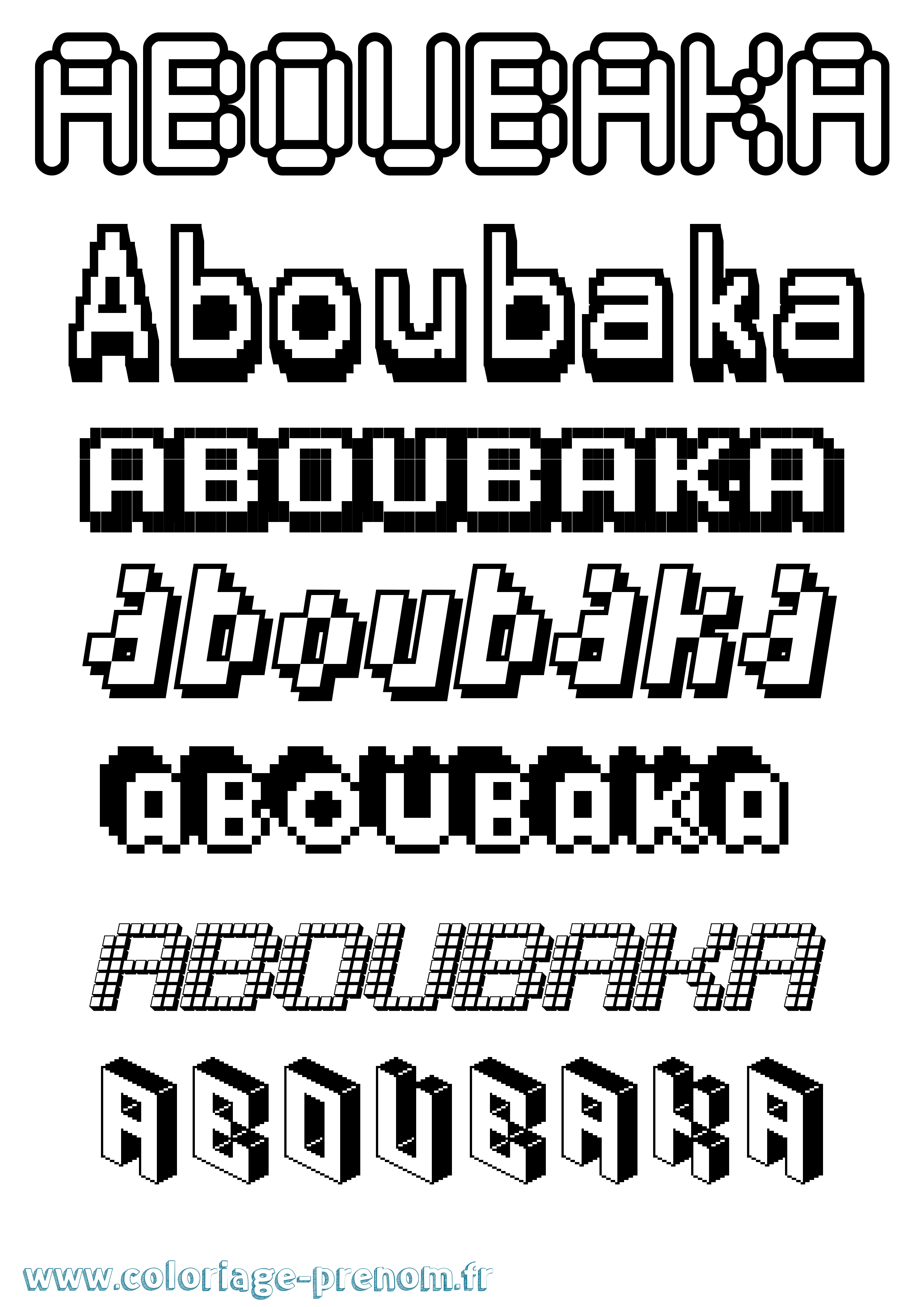 Coloriage prénom Aboubaka Pixel