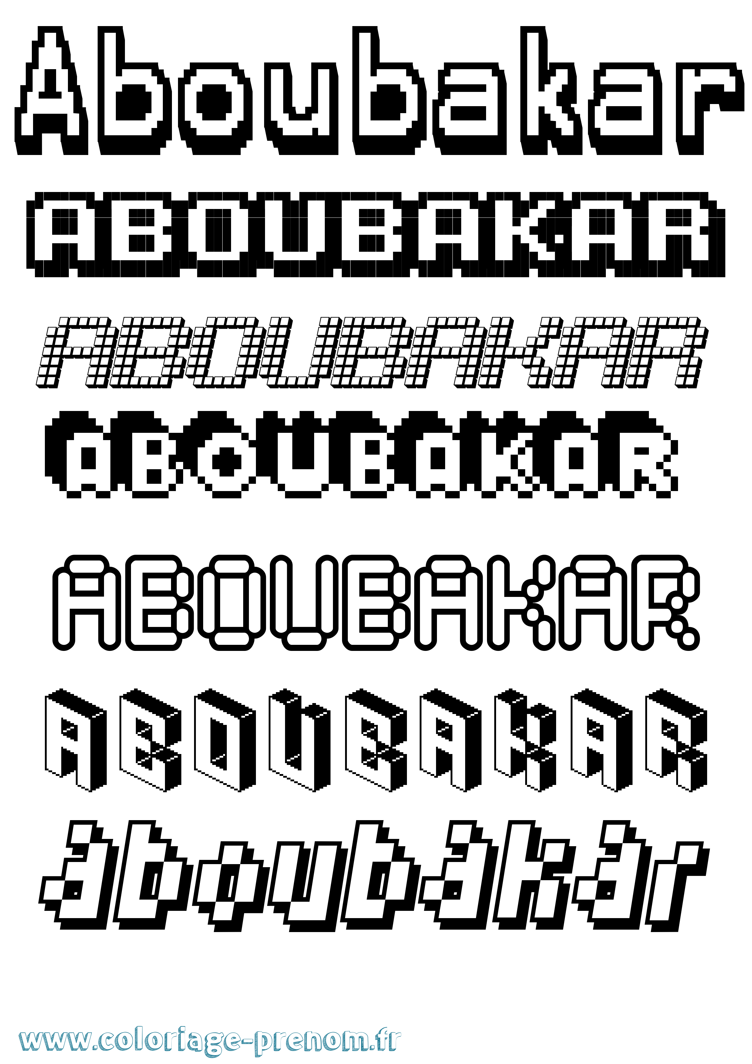 Coloriage prénom Aboubakar Pixel