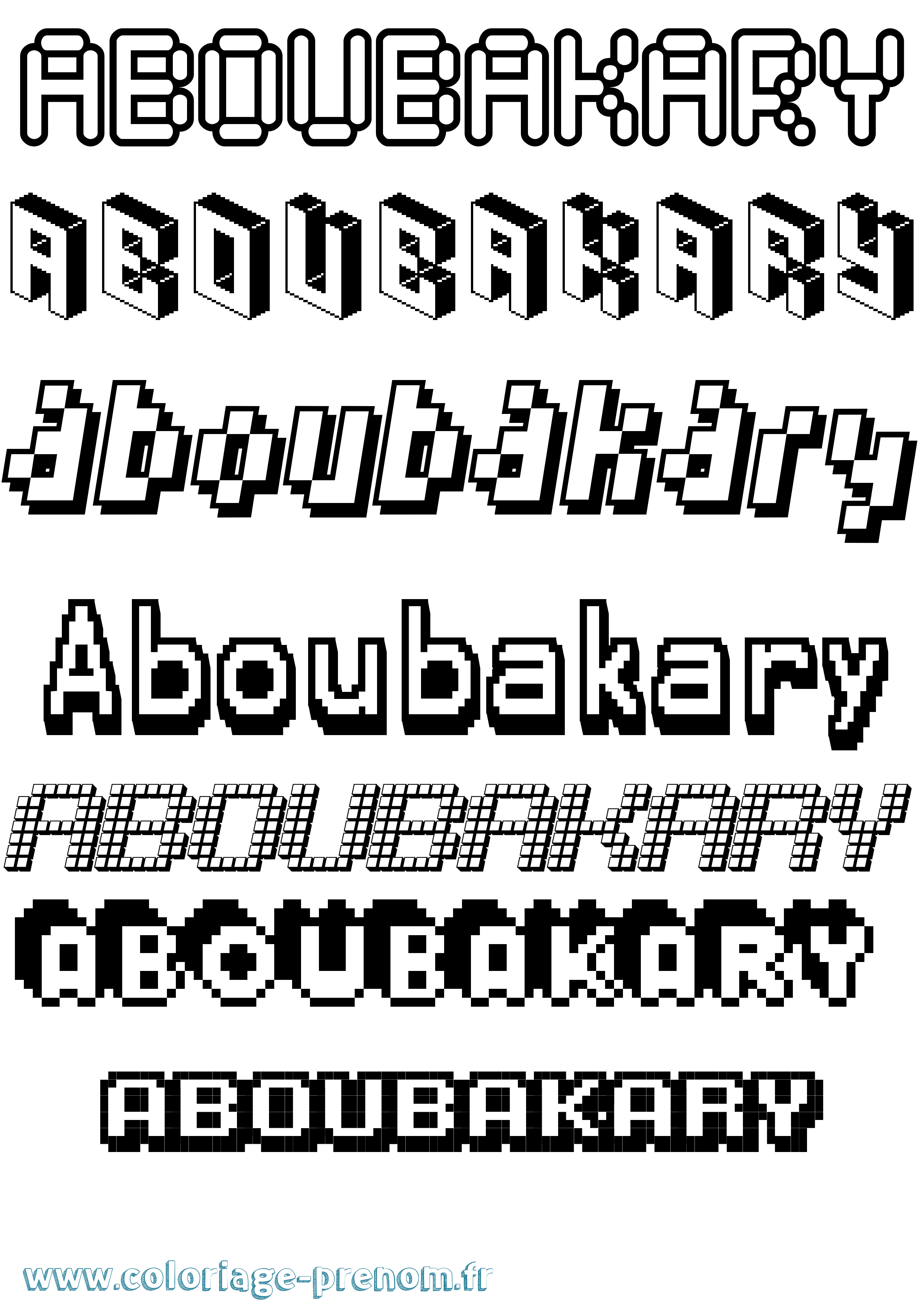 Coloriage prénom Aboubakary Pixel