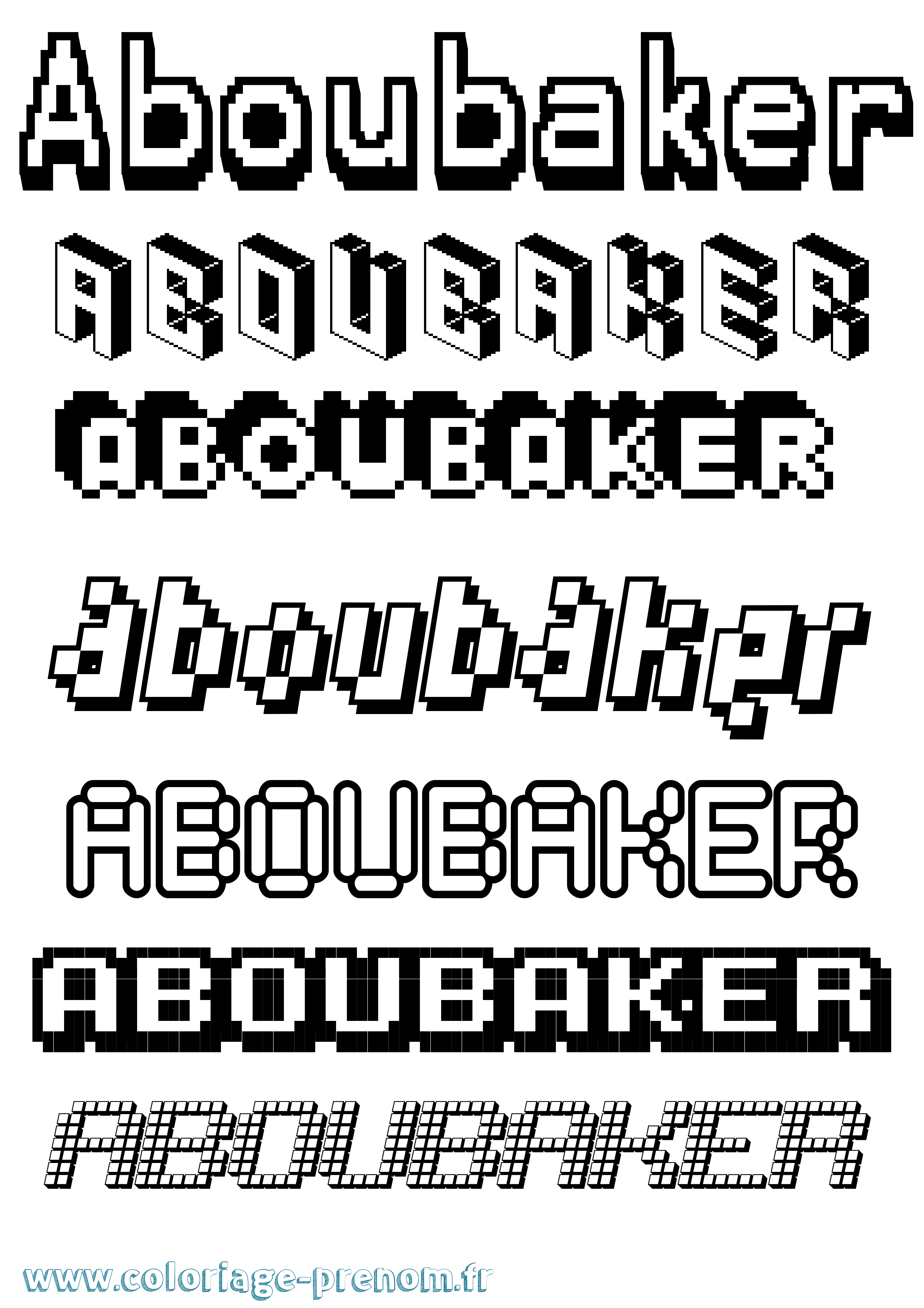 Coloriage prénom Aboubaker Pixel