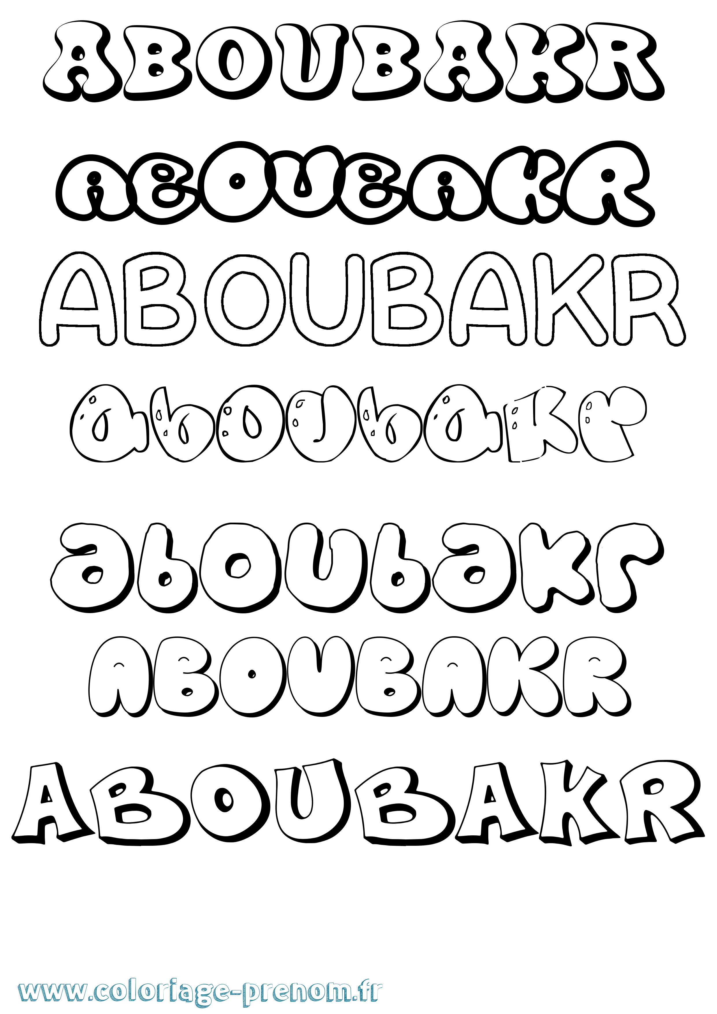 Coloriage prénom Aboubakr Bubble
